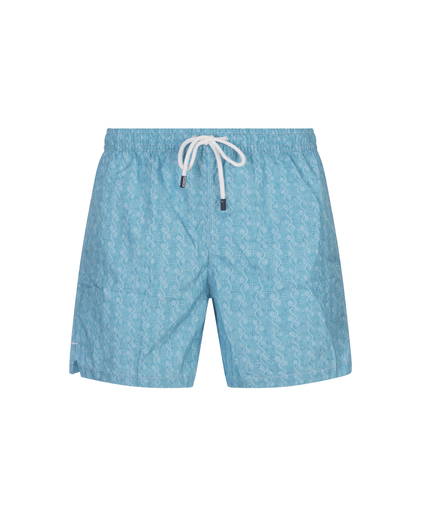 Fedeli Light Blue Swim Shorts With Micro Pattern - Blue