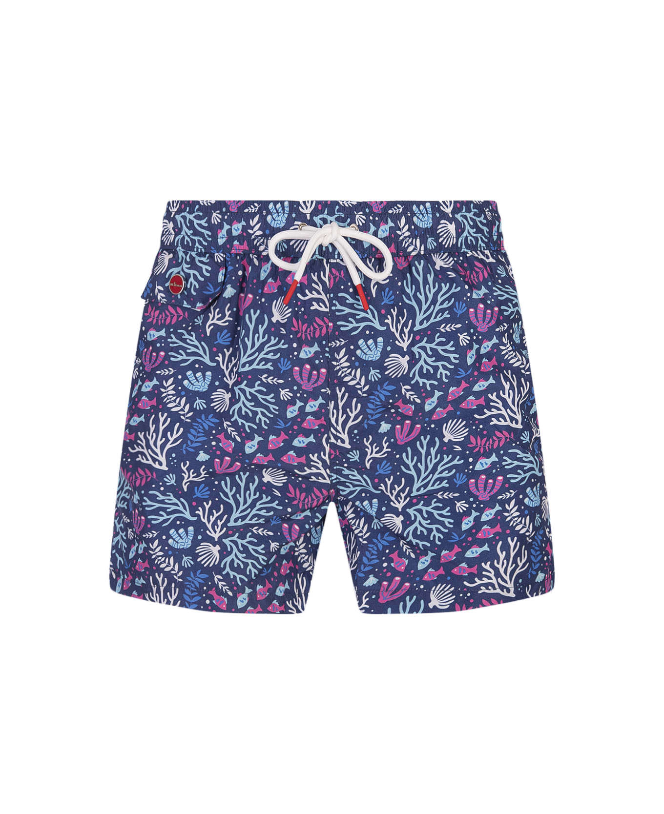 Kiton Blue Swim Shorts With Fish And Coral Pattern - Blue