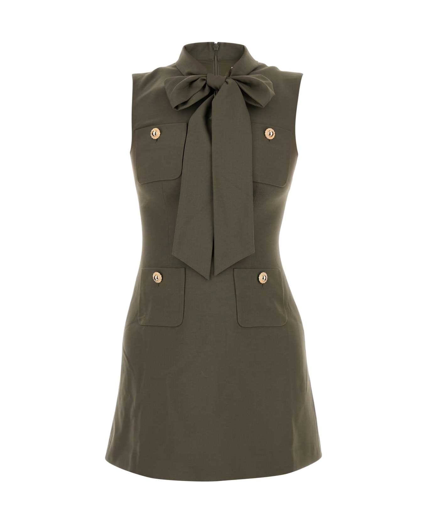 self-portrait Army Green Stretch Polyester Blend Mini Dress - GREEN