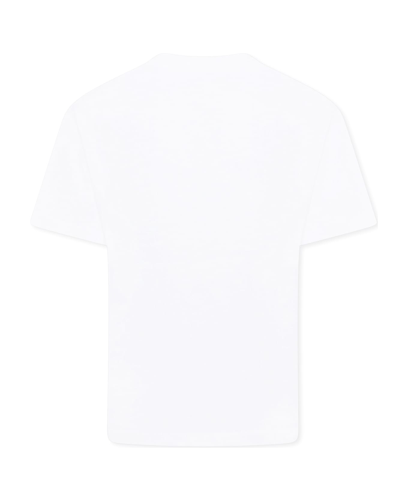 MSGM White T-shirt For Girl With Logo And Cat Print - White