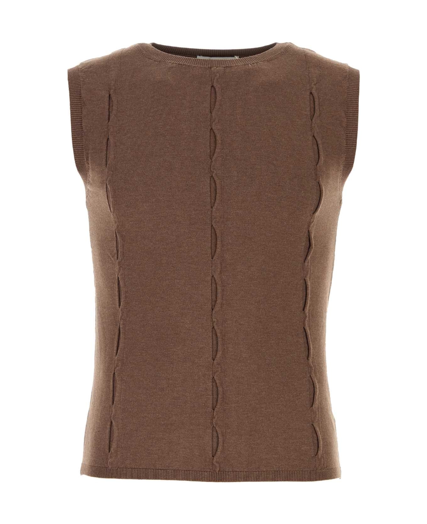 Gimaguas Brown Viscose Blend Forat Vest - BROWN