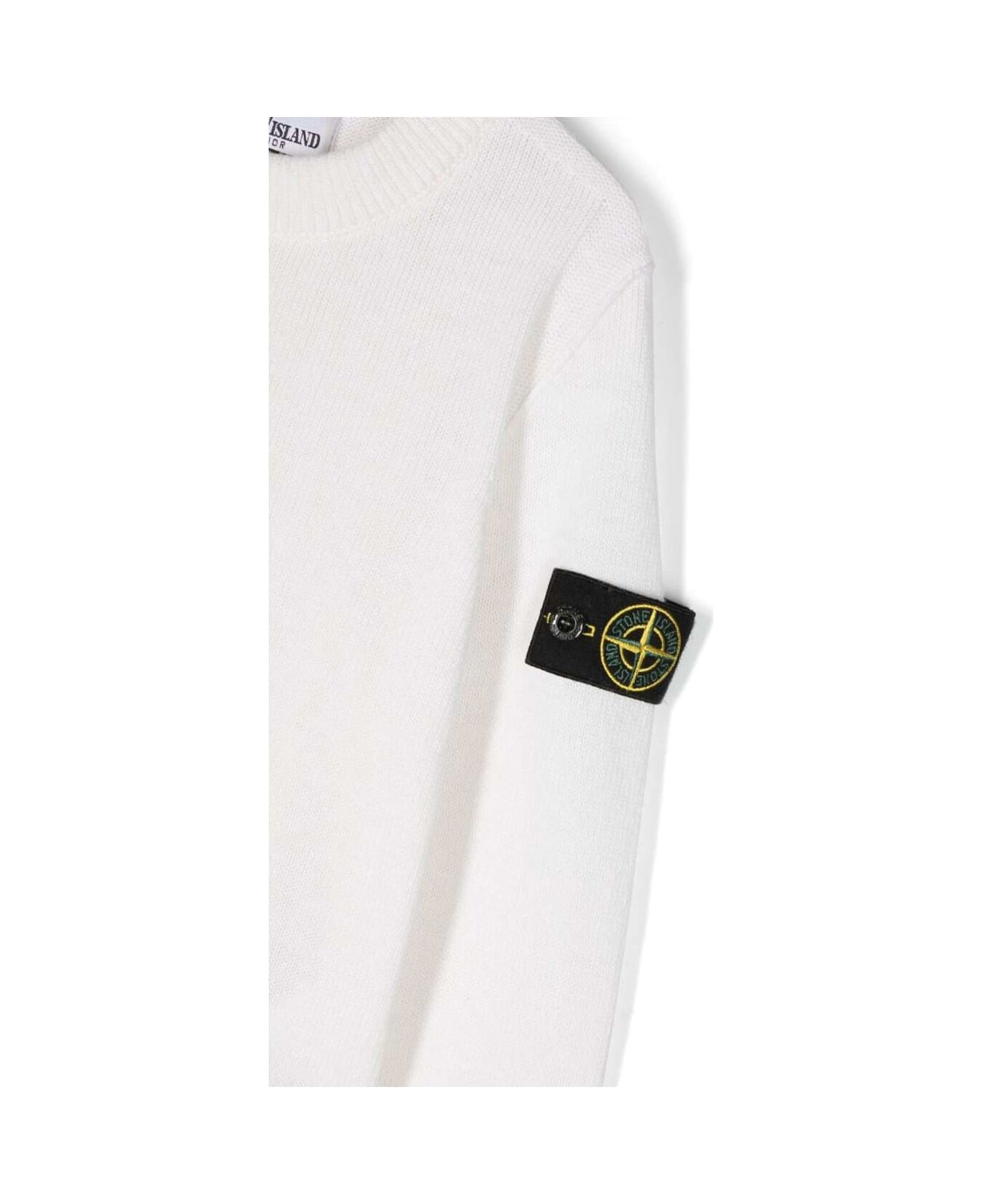 Stone Island Junior White Long-sleeved Crewneck T-shirt With Patch Logo In Viscose Blend Boy - White