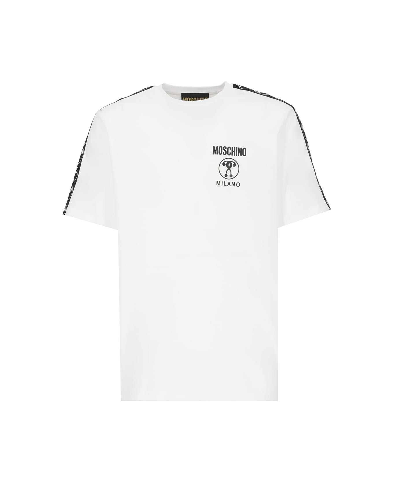 Moschino T-shirt With Double Question Mark Logo - Fantasia Bianco