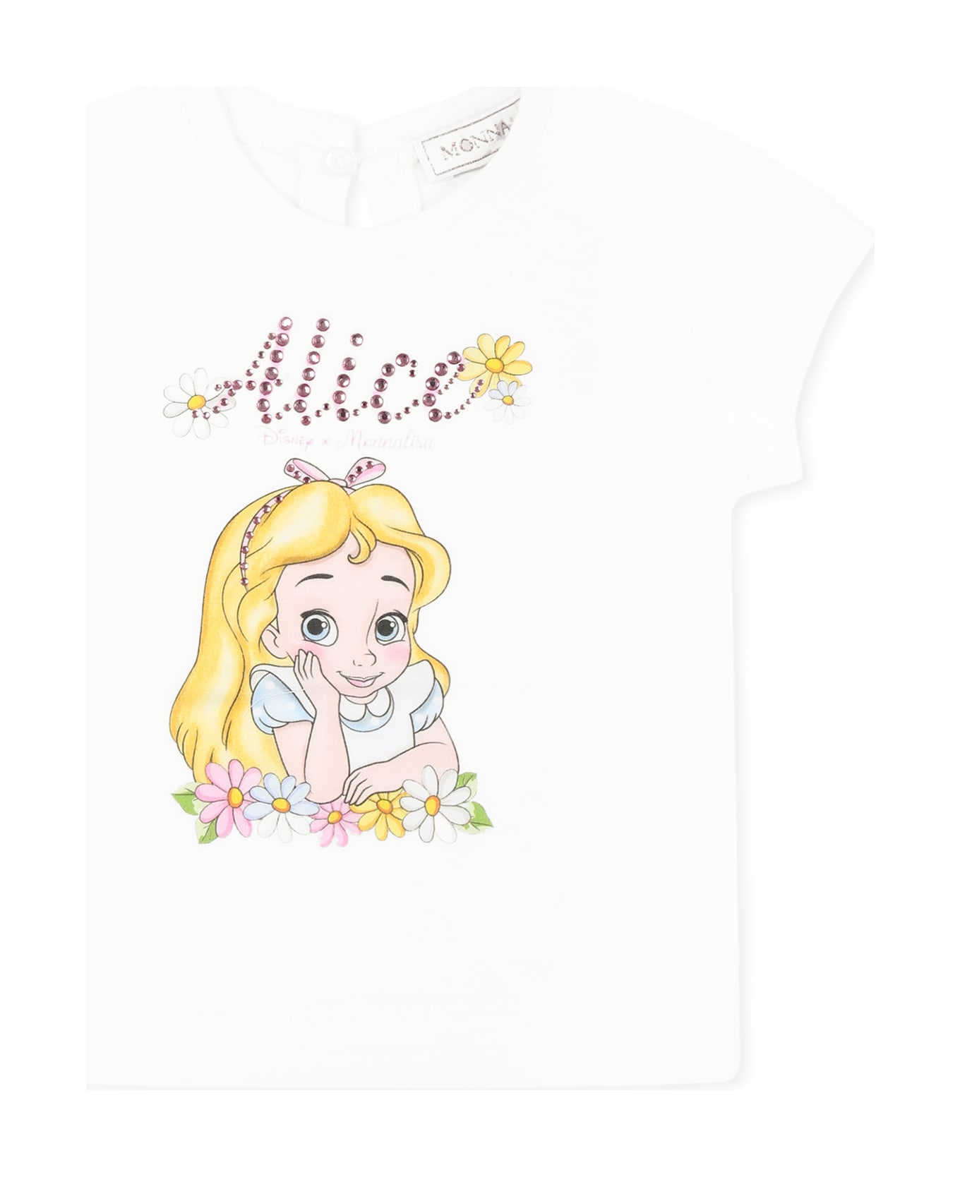 Monnalisa White T-shirt For Baby Girl With Alice In Wonderland - White