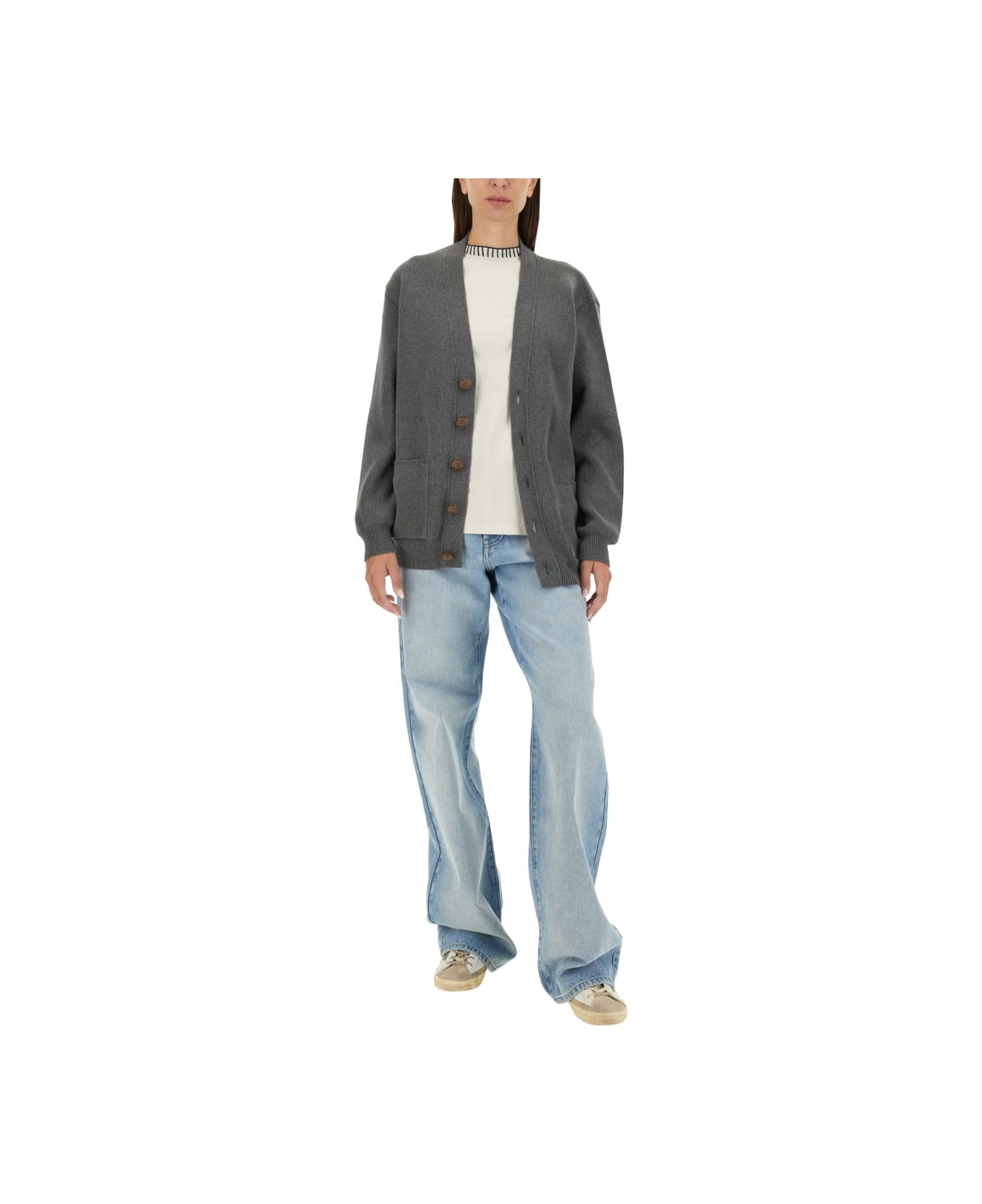 Golden Goose Cardigan With Logo - GREY