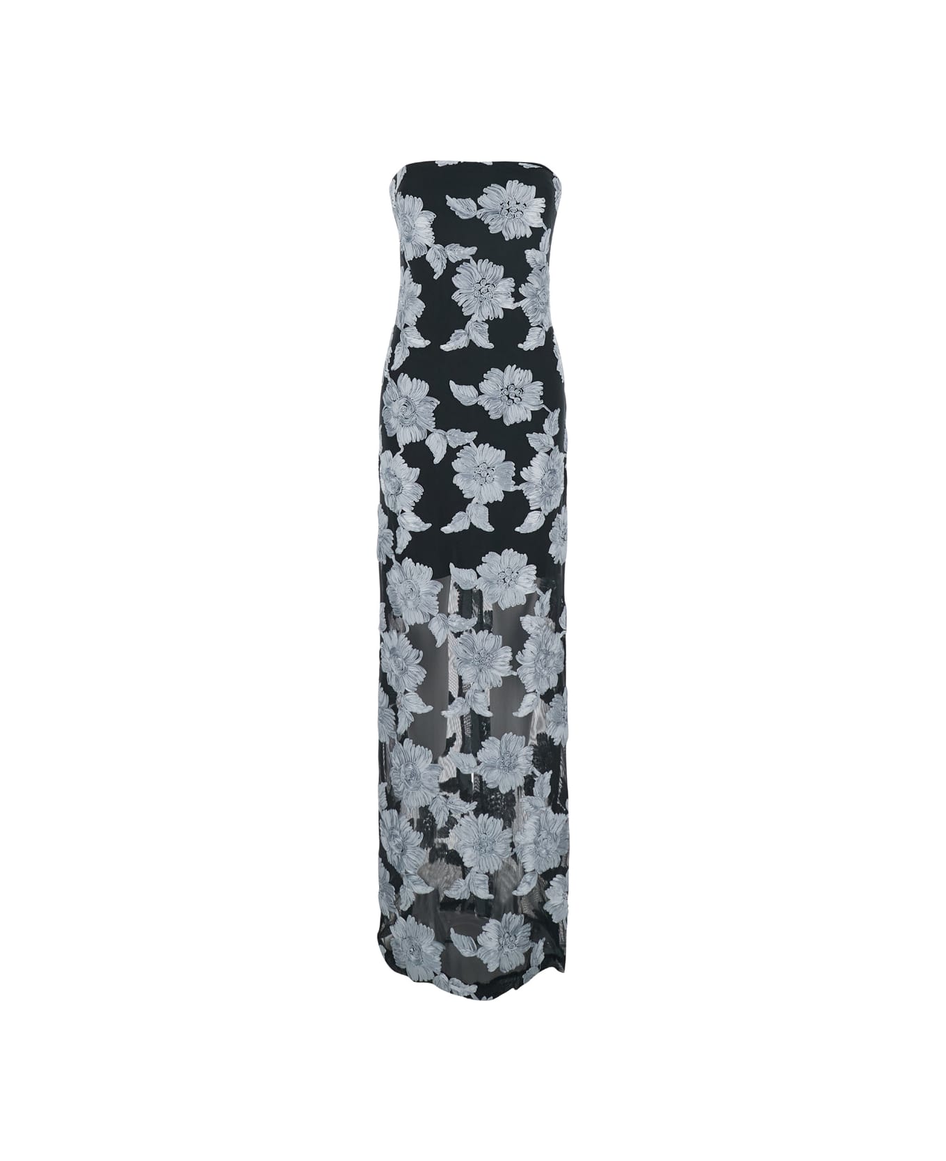 Rotate by Birger Christensen Multicolor Long Dress With All-over Floral Print In Tech Fabric Stretch Woman - Grey