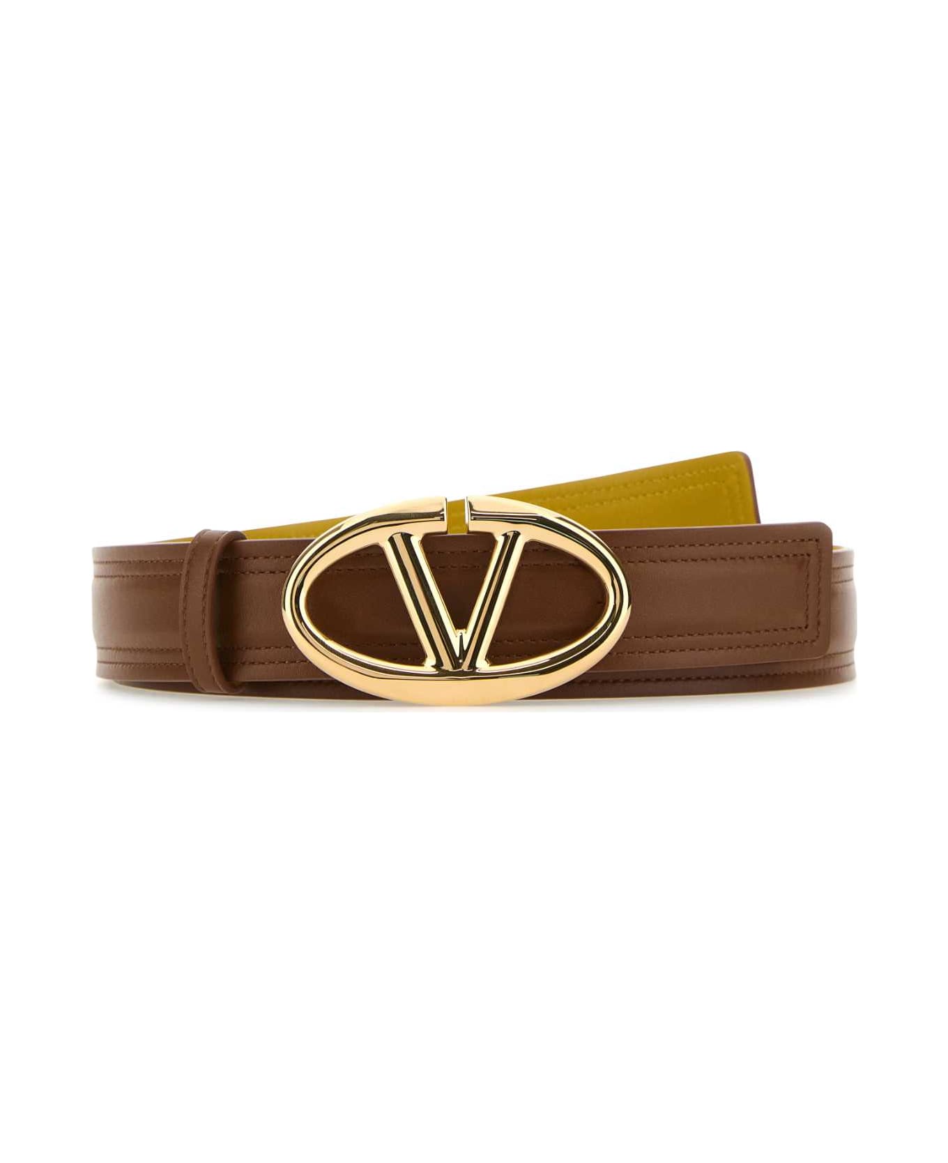 Valentino Garavani Caramel Leather Reversible Belt - TOBACCOCURRYYELLOW ベルト