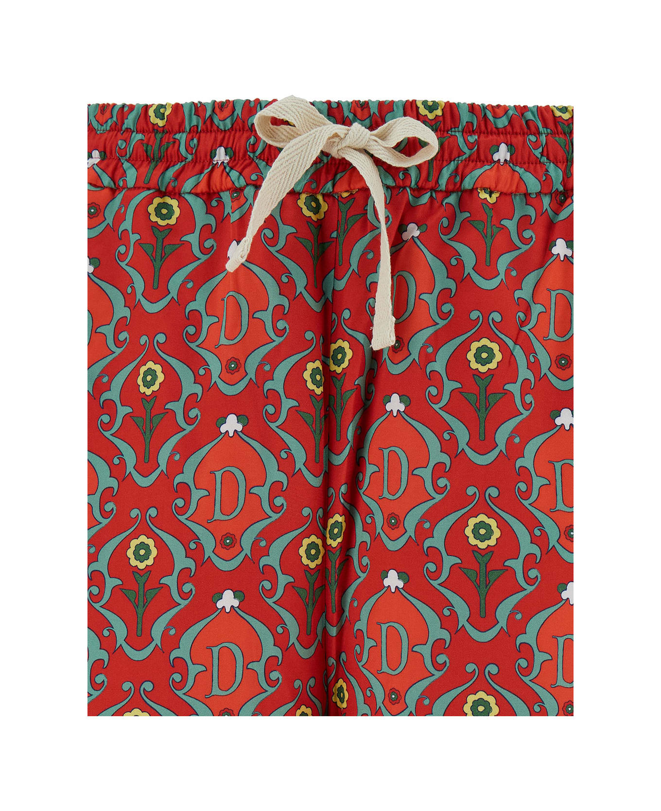 Drôle de Monsieur Red Shorts With All-over Ornements Print In Satrin Man - Red