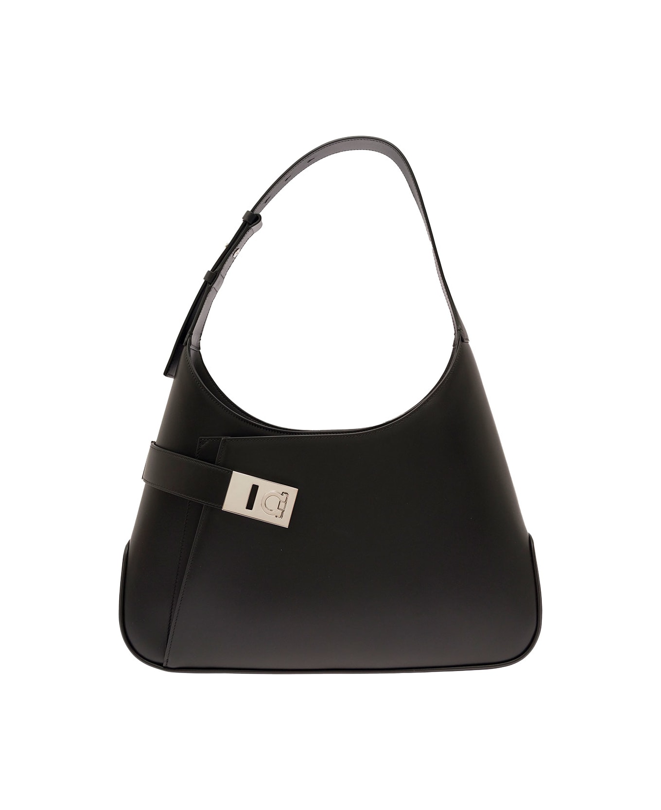 Ferragamo Black Hobo Shoulder Bag With Asymmetric Pocket And Gancini Buckle In Leather Woman - Black トートバッグ