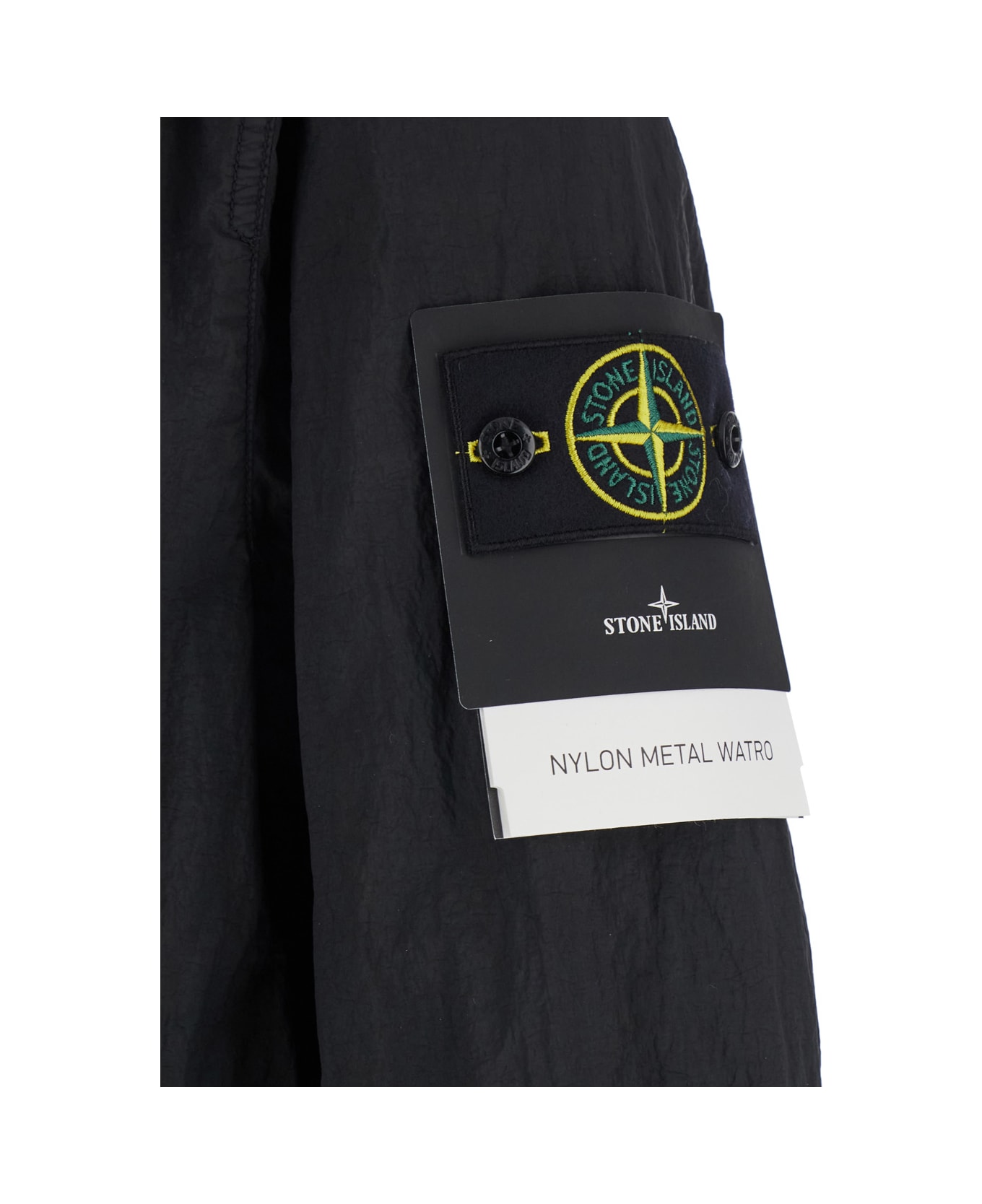 Black Bomber Jacket With Front Zip Closure And Logo Patch On The Sleeve In Tech Fabric Man