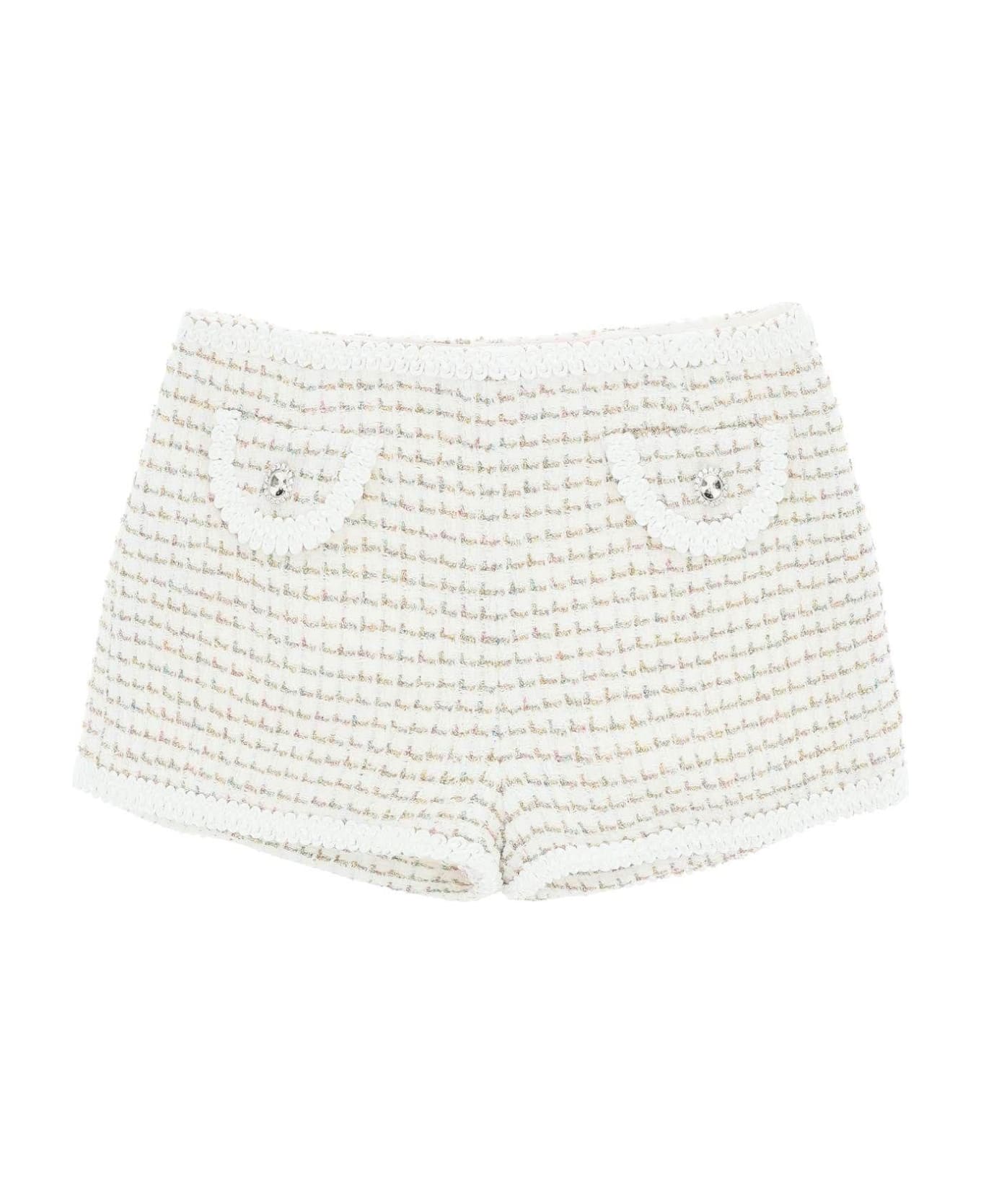 Alessandra Rich Lurex Tweed Shorts - White