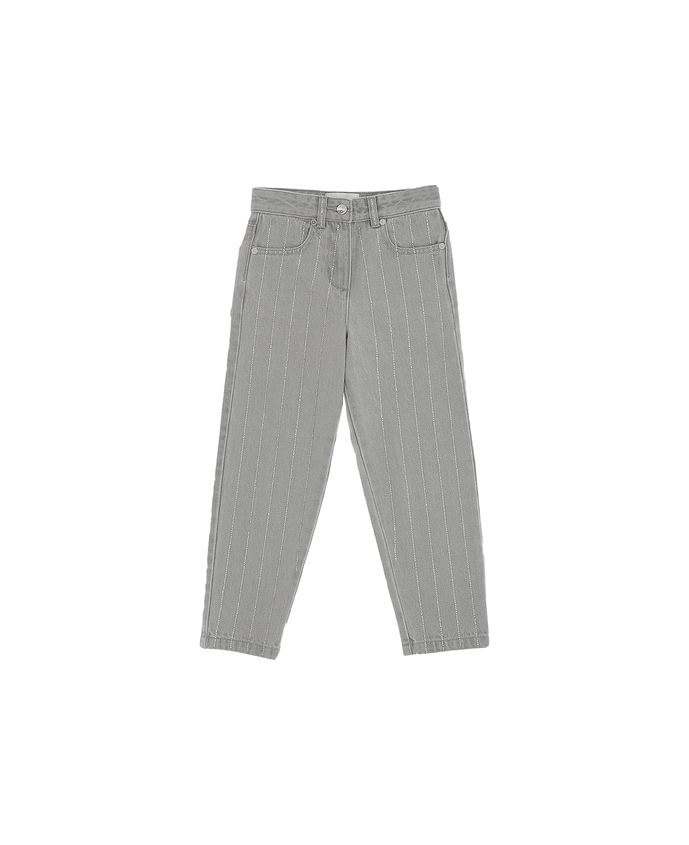 Ermanno Scervino Junior Grey Jeans With Rhinestone Pinstripe Effect - Grey