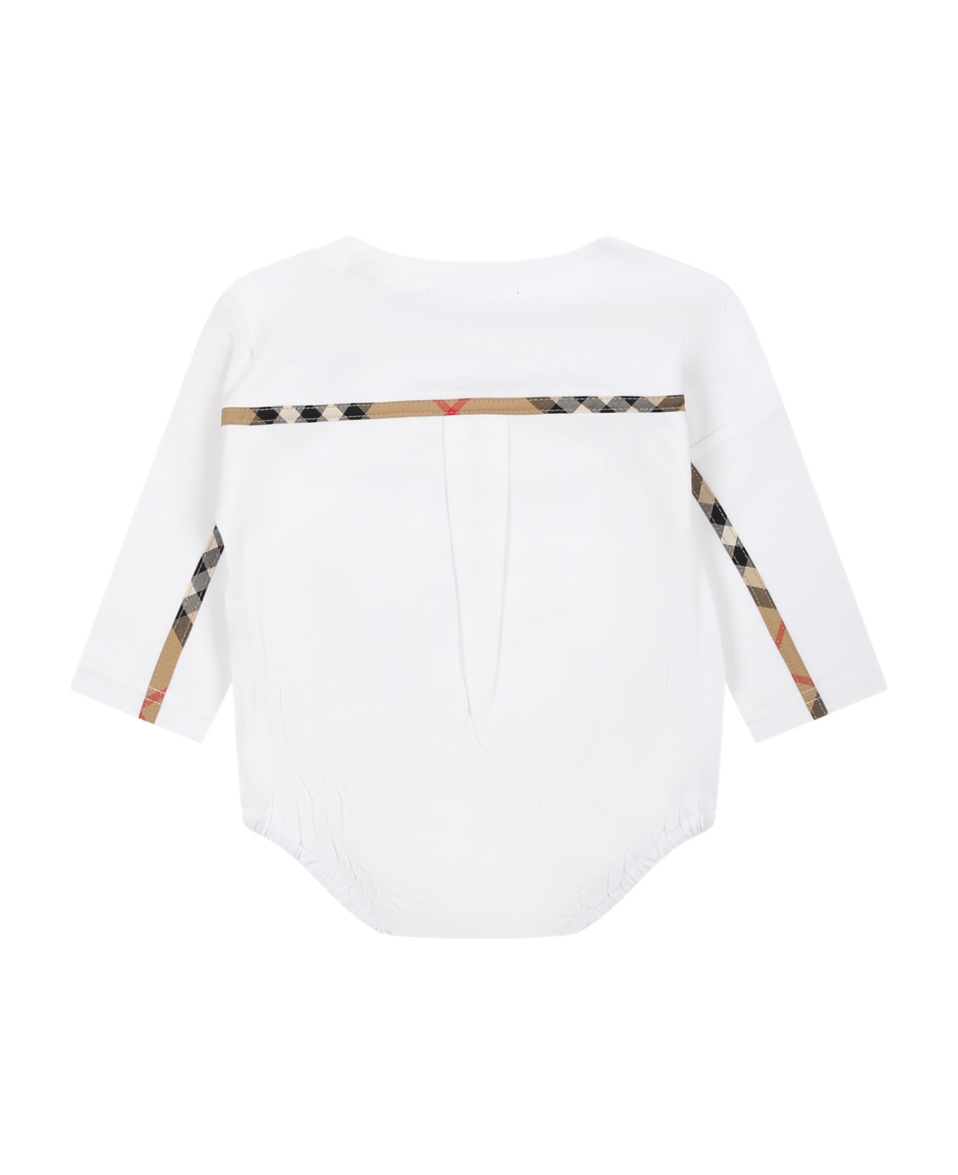 Burberry White Bodysuit For Babies With Vintage Check Detail On The Pocket - White