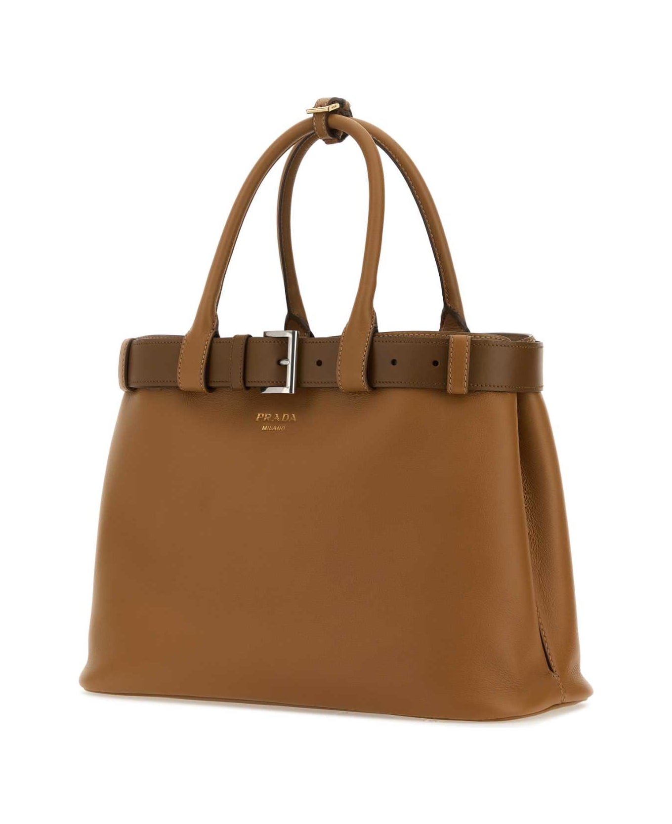 Prada Caramel Leather Prada Buckle Large Handbag - CARAMEL0