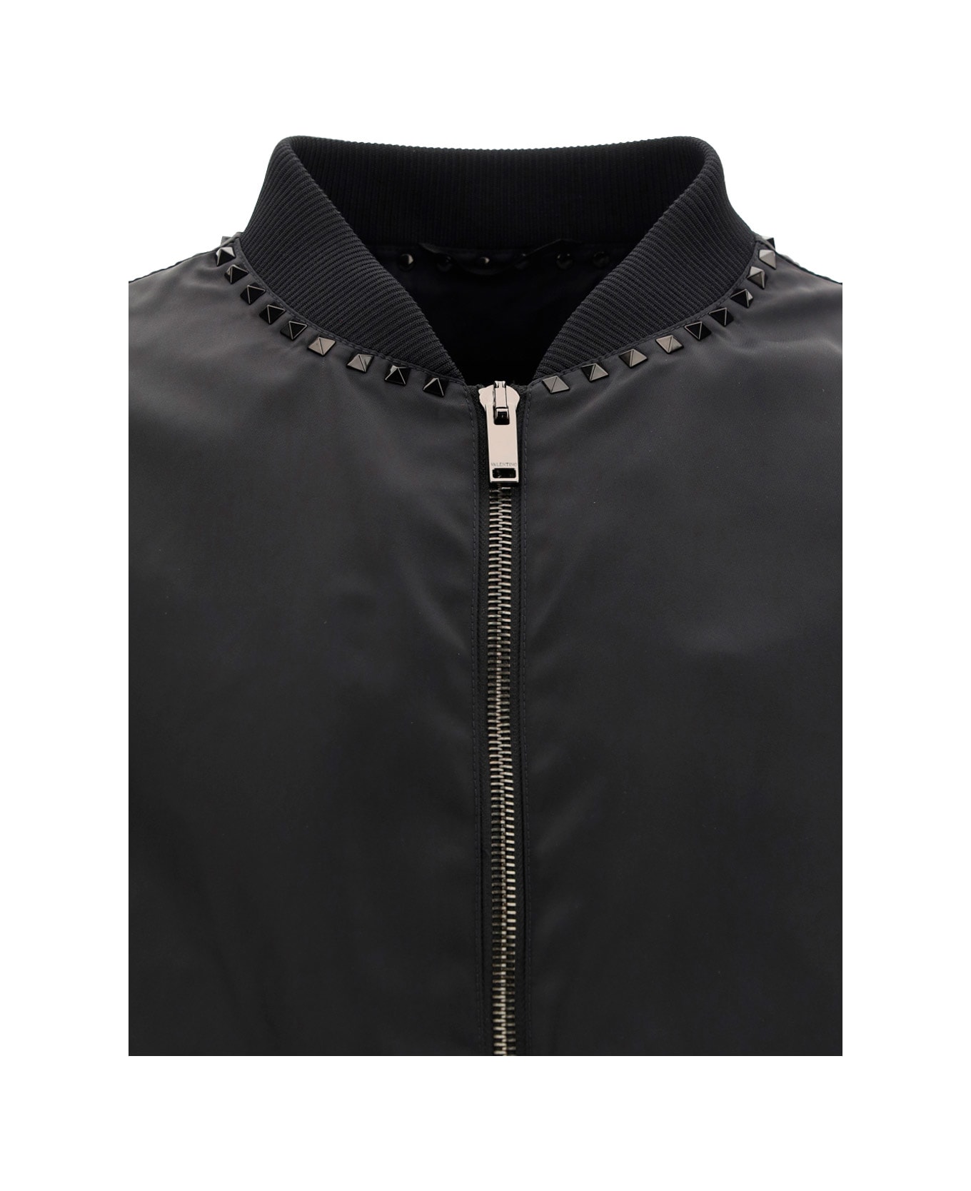 Valentino Black Bomber Jacket With Studs On The Neck - Black