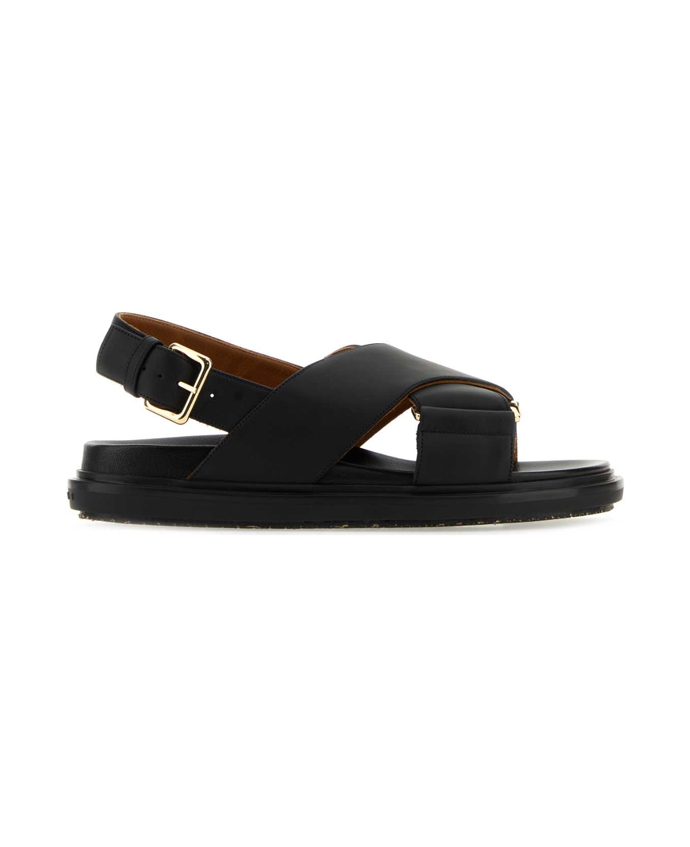 Marni Black Leather Fussbett Sandals - BLACK