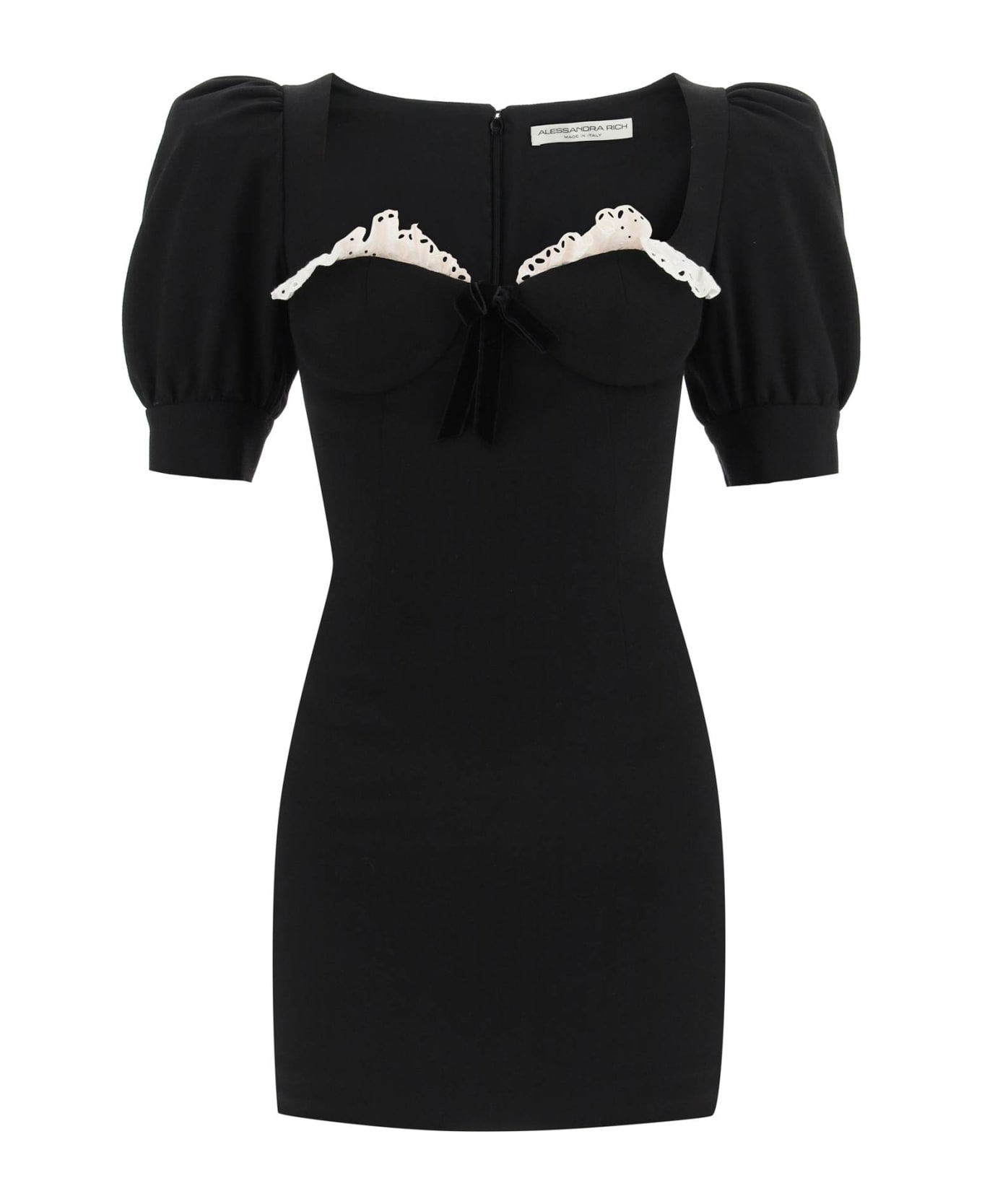 Alessandra Rich Mini Dress With Lace - BLACK (Black)