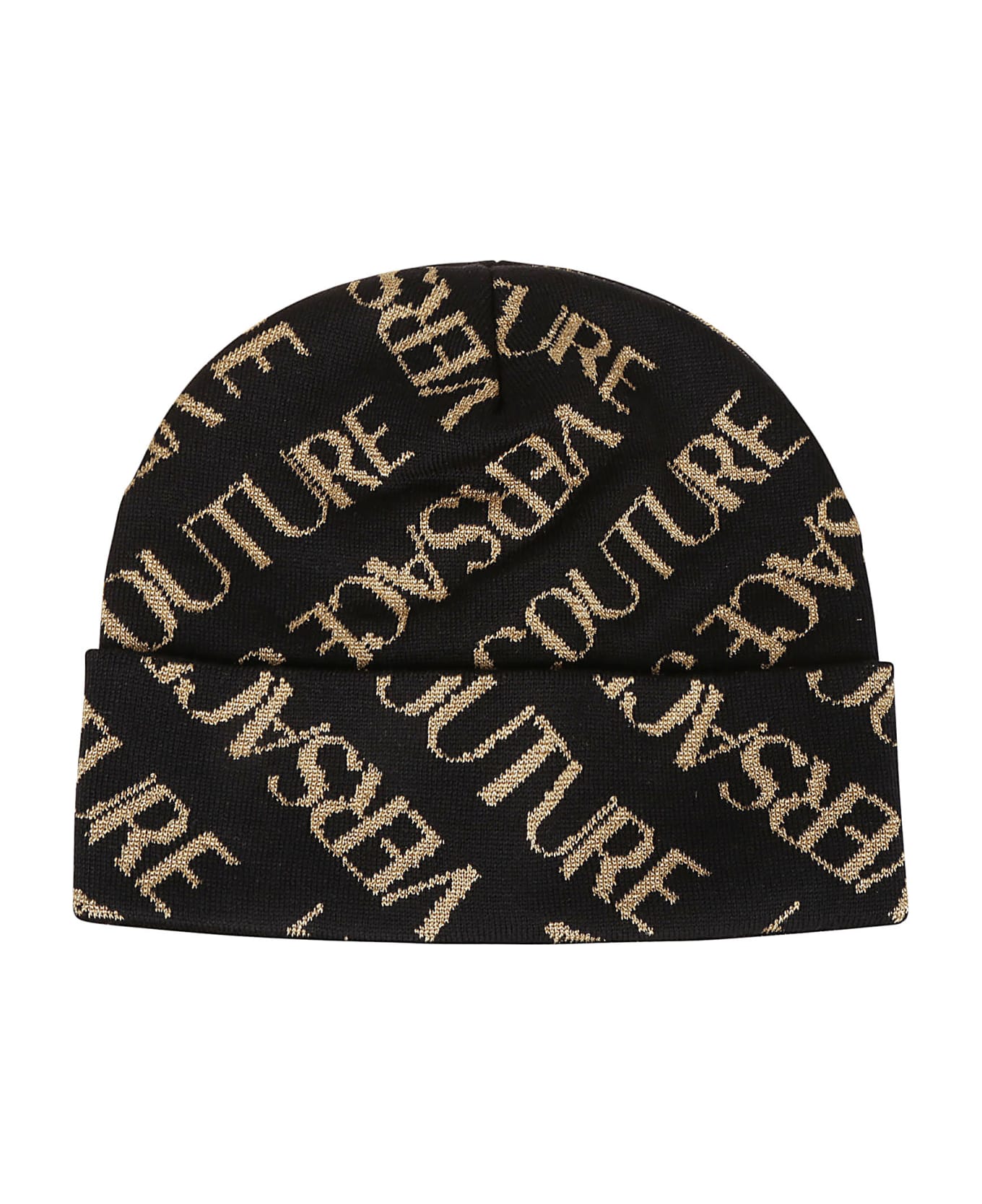Versace Jeans Couture Logo All Over Medium Beanie - Black/gold