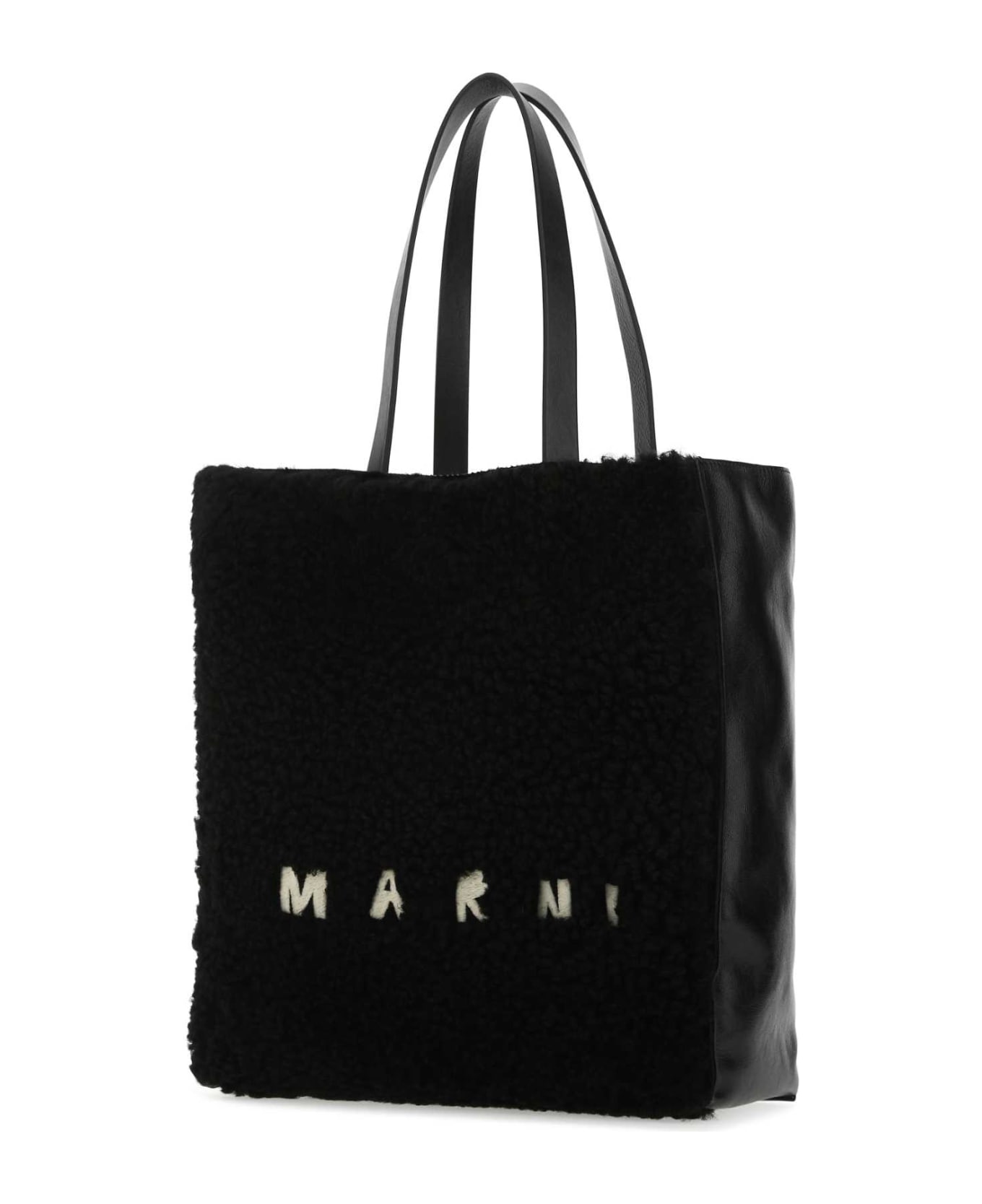 Marni Black Leather And Teddy Museo Shopping Bag - ZO185