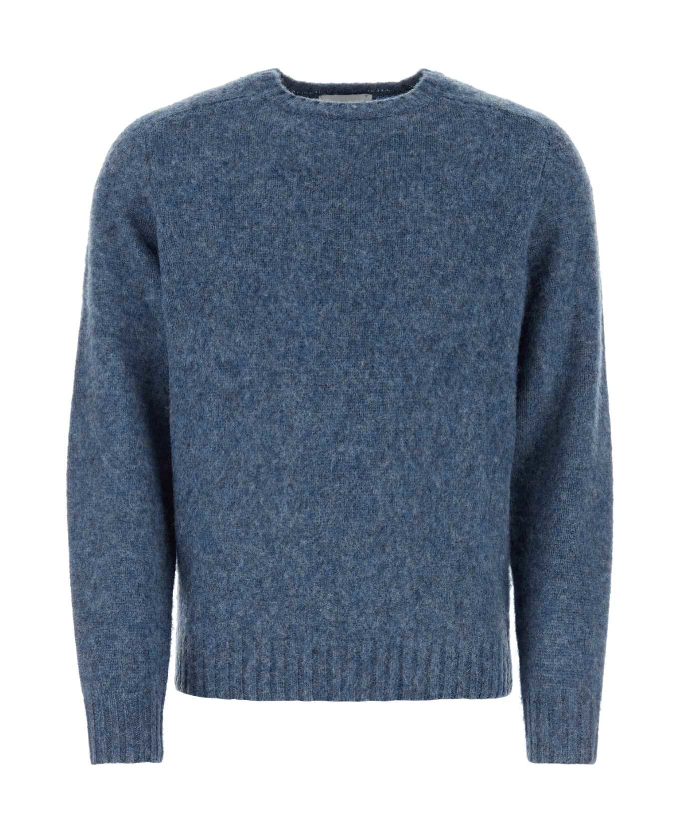 The Harmony Melange Blue Wool Shaggy Sweater - BLUEGREY