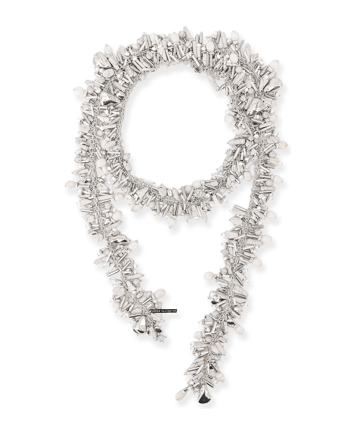 Dries Van Noten Embroidered Scarf Metal Necklace - White