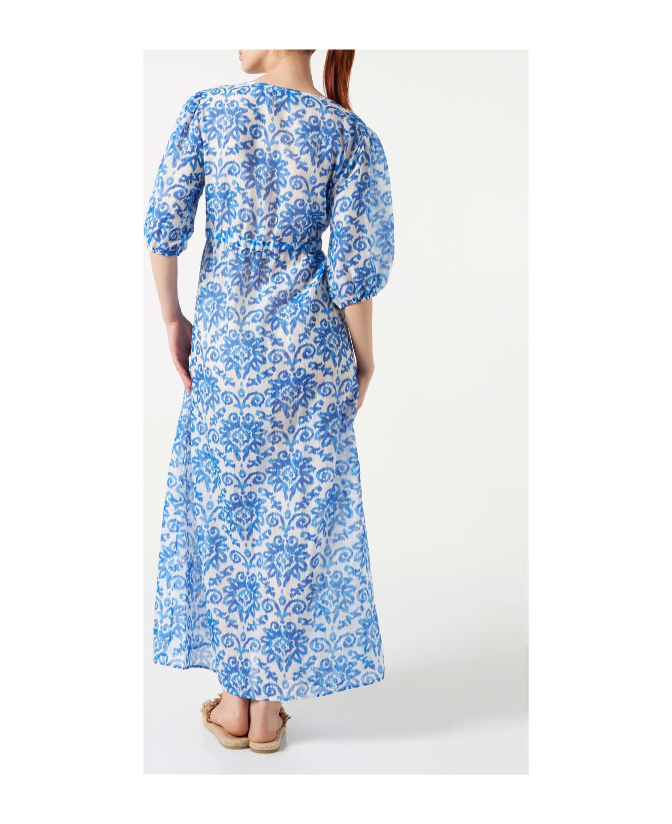 MC2 Saint Barth Cotton And Silk Long Beach Dress Bliss With Ikat Print - BLUE 水着