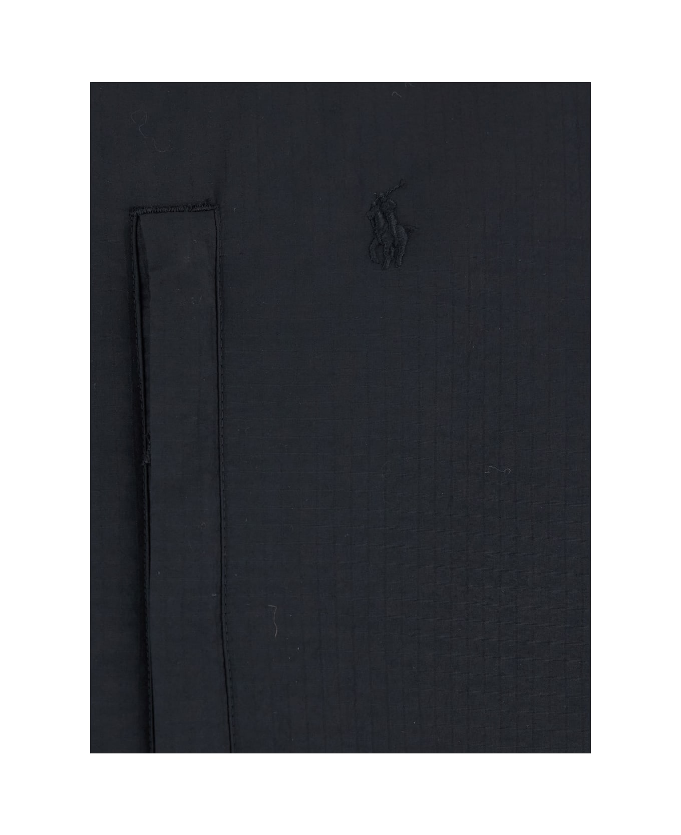 Polo Ralph Lauren Black Jacket With Mock Neck And Tonal Pony Embroidery On The Front In Tech Fabric And Ecofur Man - Black