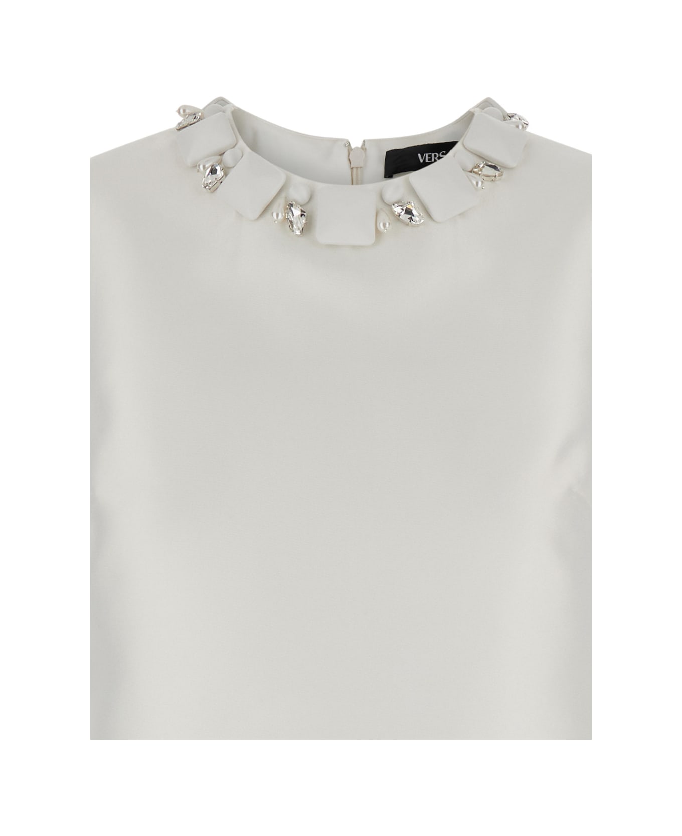 Versace White Sleeveless Mini Dress In Silk Blend Woman - White