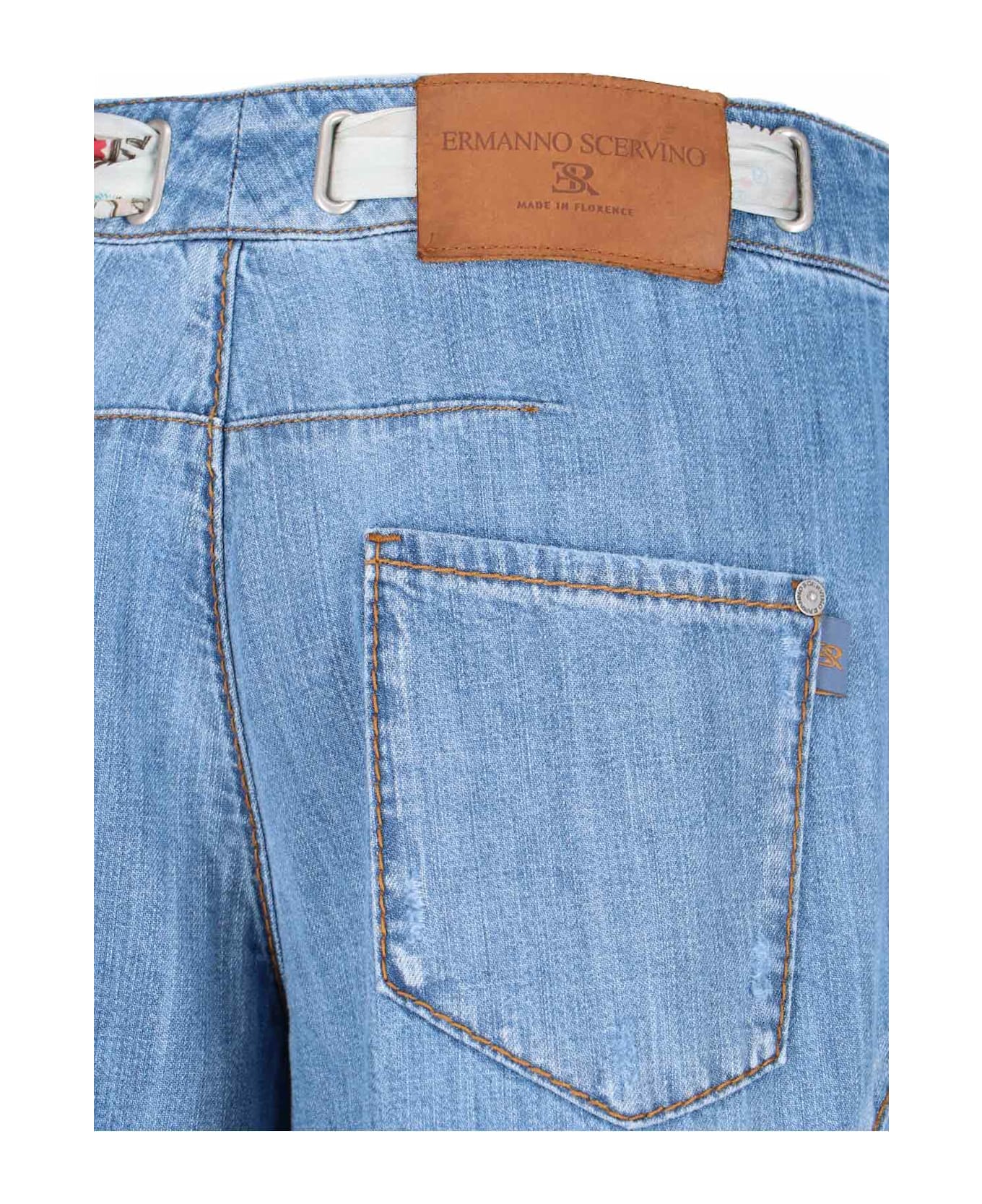 Ermanno Scervino Palazzo Jeans With Stones And Belt - Light Blue