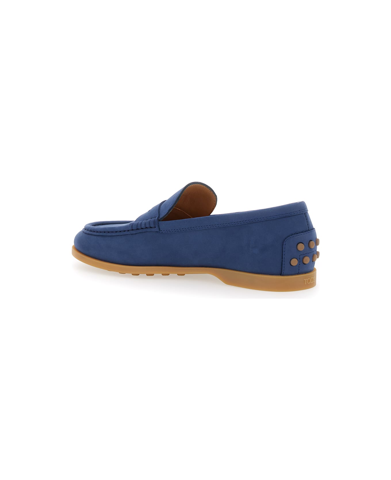 Tod's Blue Loafers With Rubber Sole And Rubber Detail On The Back In Suede Woman - Blu