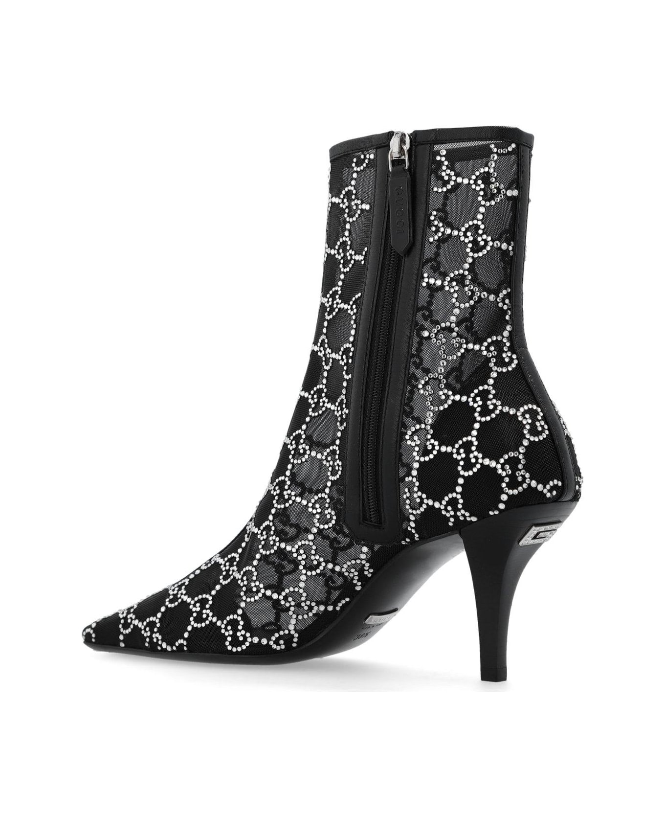 Gucci Gg Crystals-embellished Pointed-toe Ankle Boots - Black