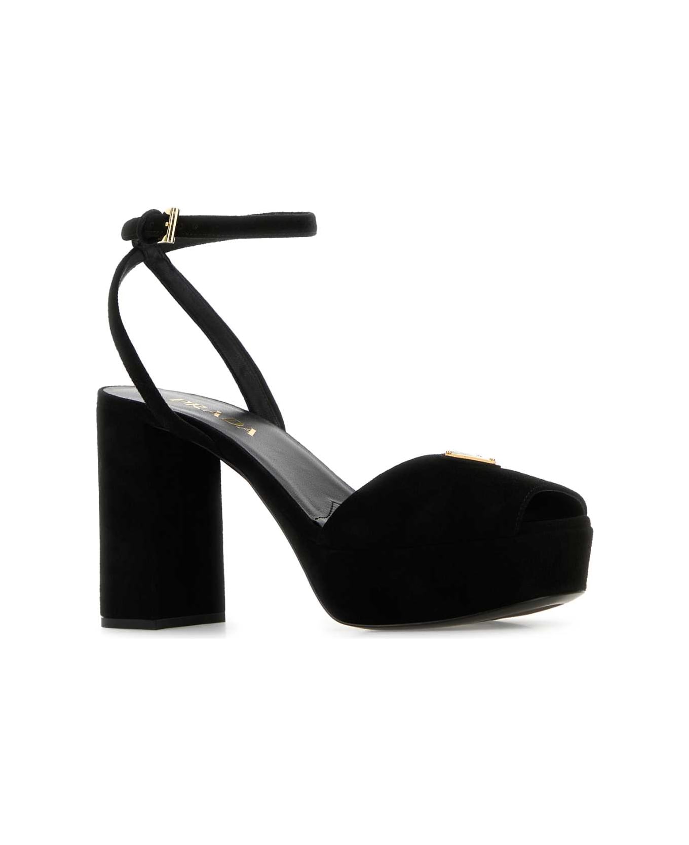 Prada Black Suede Sandals - NERO