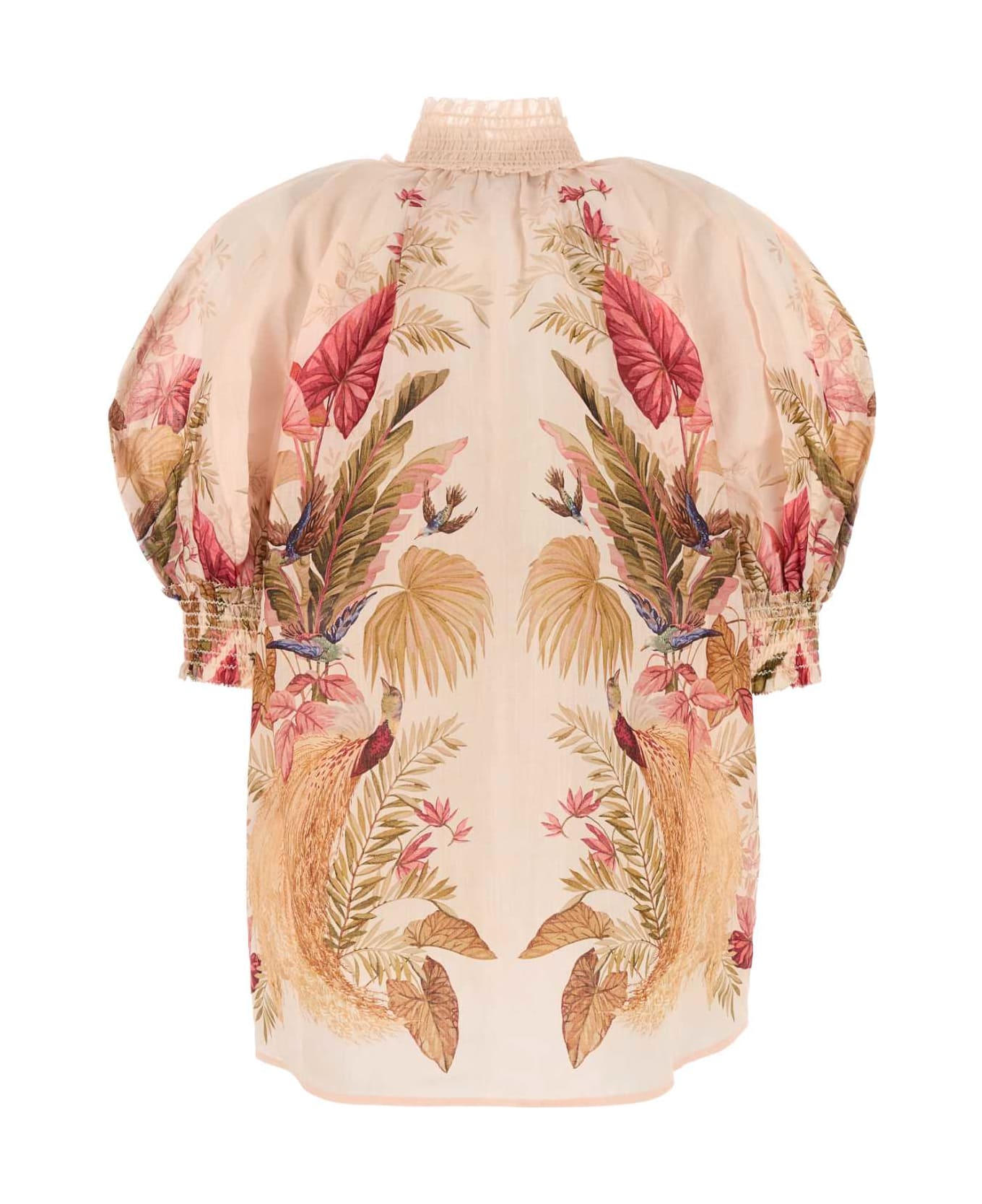 Zimmermann Printed Ramie Ascension Blouse - CREAMPALMFLORAL