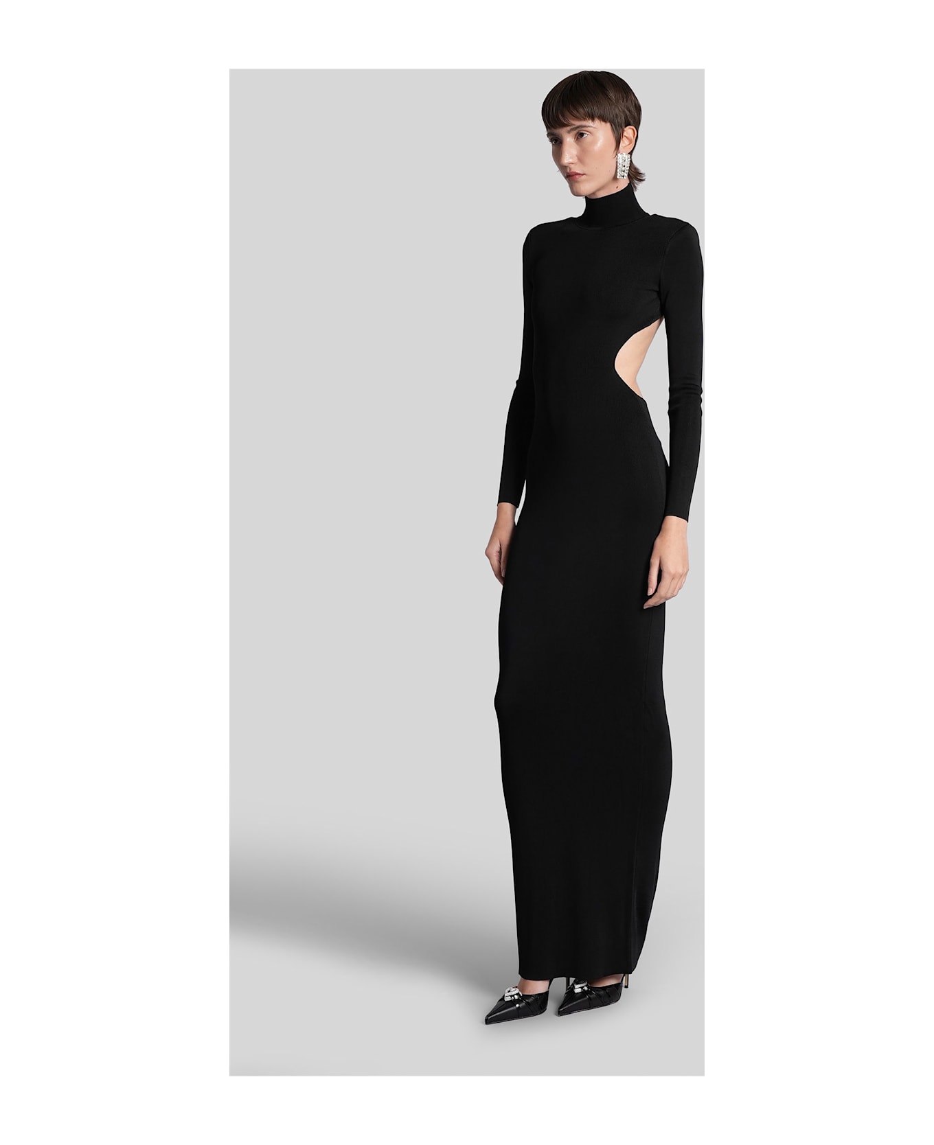self-portrait Long Dress In Black Viscose - black