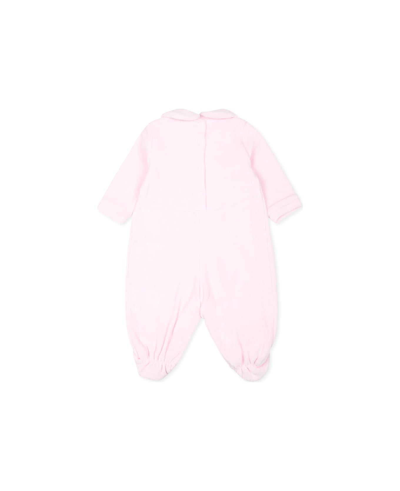 Monnalisa Pink Babygrow With Flower And Logo - Pink