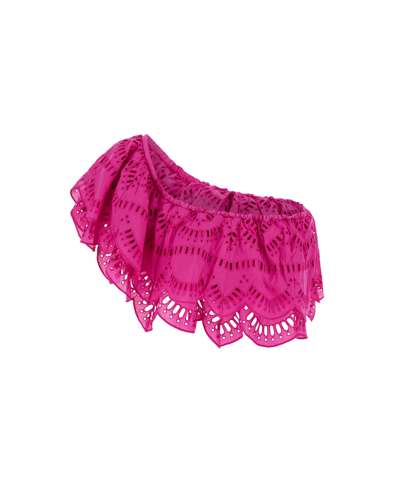 Charo Ruiz Fuchsia One-shoulder Top With Crochet Work In Cotton Blend Woman - Pink トップス