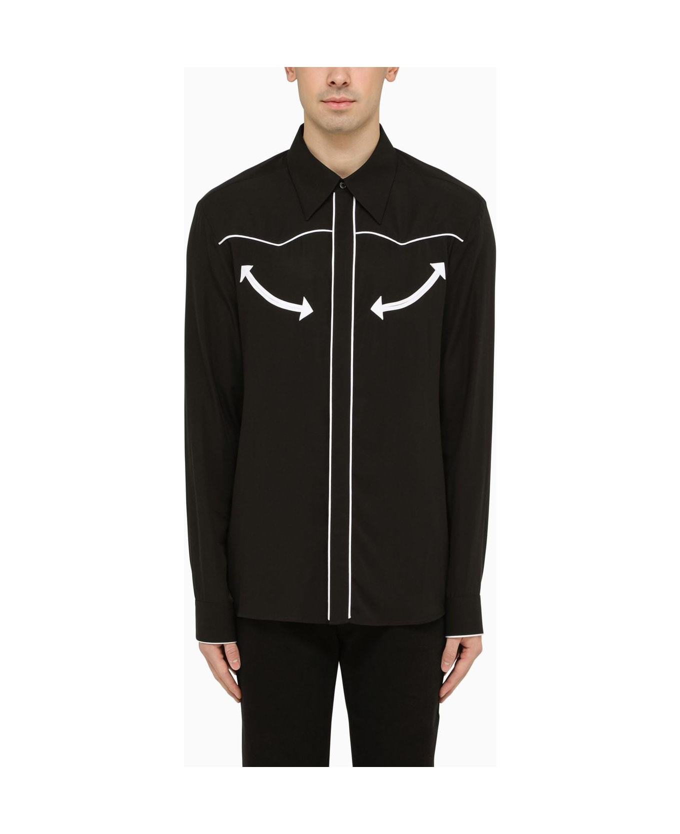 Balmain Black Shirt With Contrasting Arrows - Eab Noir Blanc シャツ