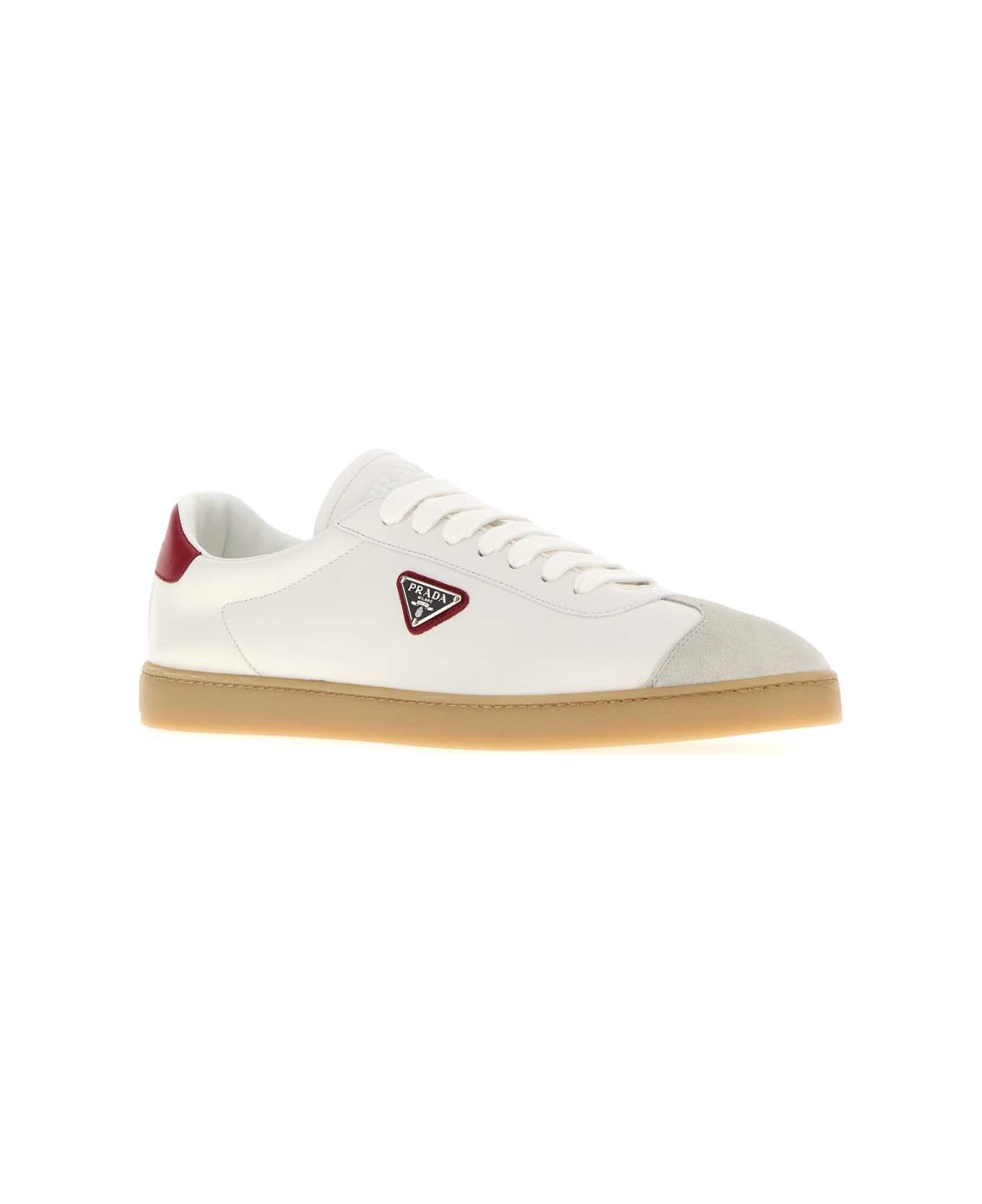 Prada White Napa Leather Sneakers - BIANCO/ROSSO