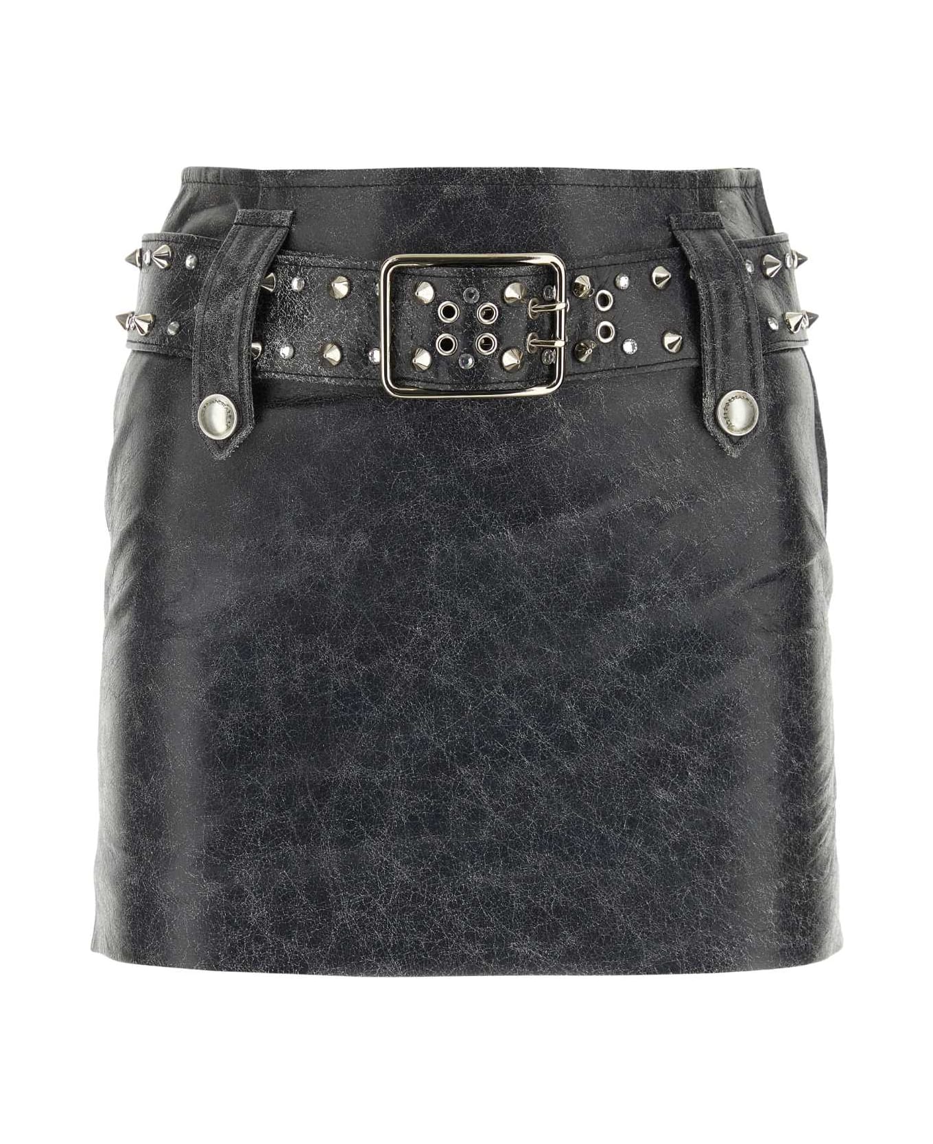 Alessandra Rich Grey Leather Mini Skirt - DARKGREY スカート