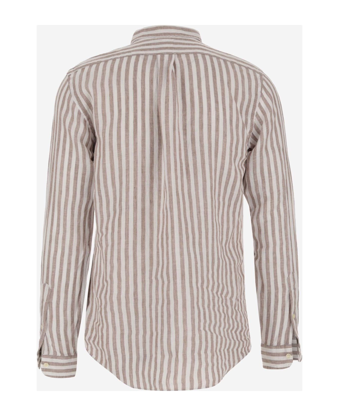 Ralph Lauren Linen Shirt With Striped Pattern And Logo - Red