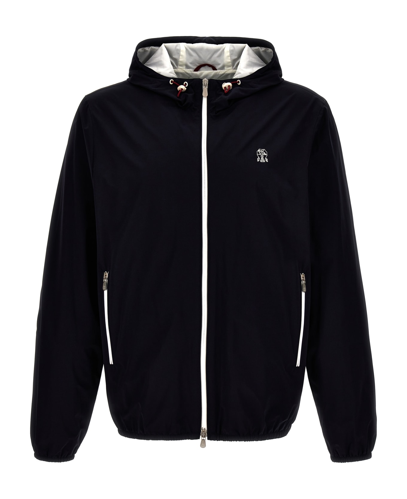 Brunello Cucinelli Logo Embroidery Hooded Jacket - Blue ジャケット