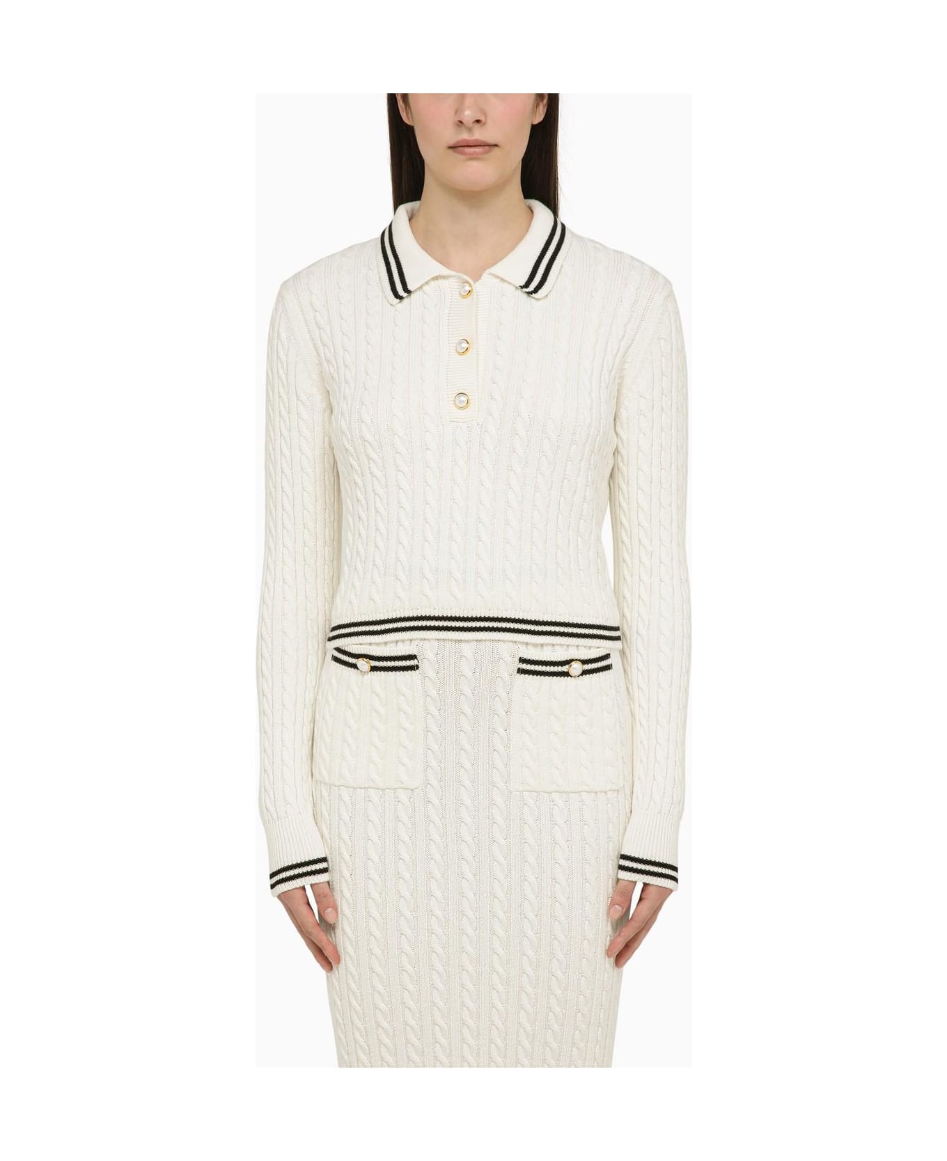 Alessandra Rich Cotton Blend Knitted Polo Shirt - White