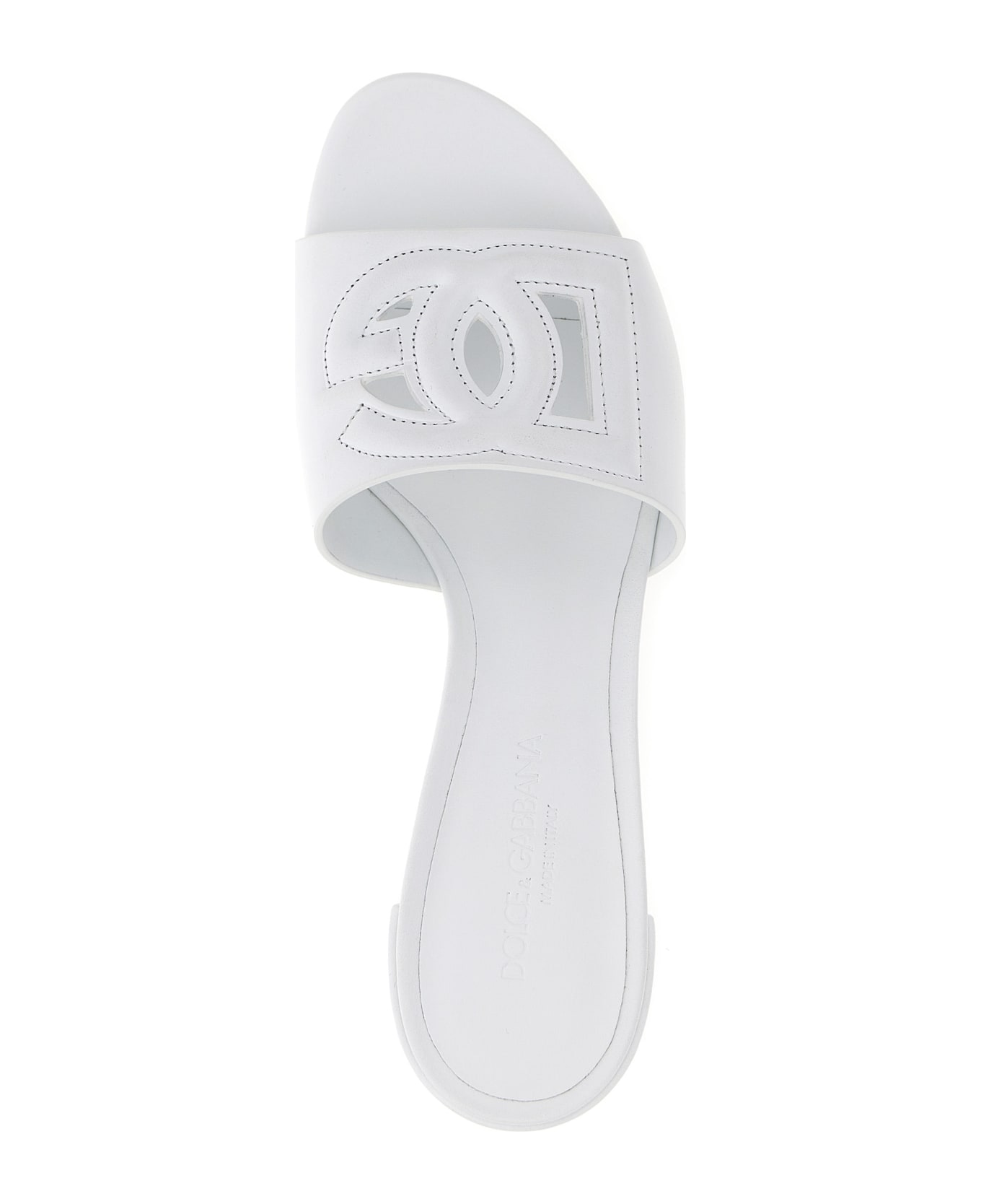 Dolce & Gabbana Slide Sandal With Logo - Bianco