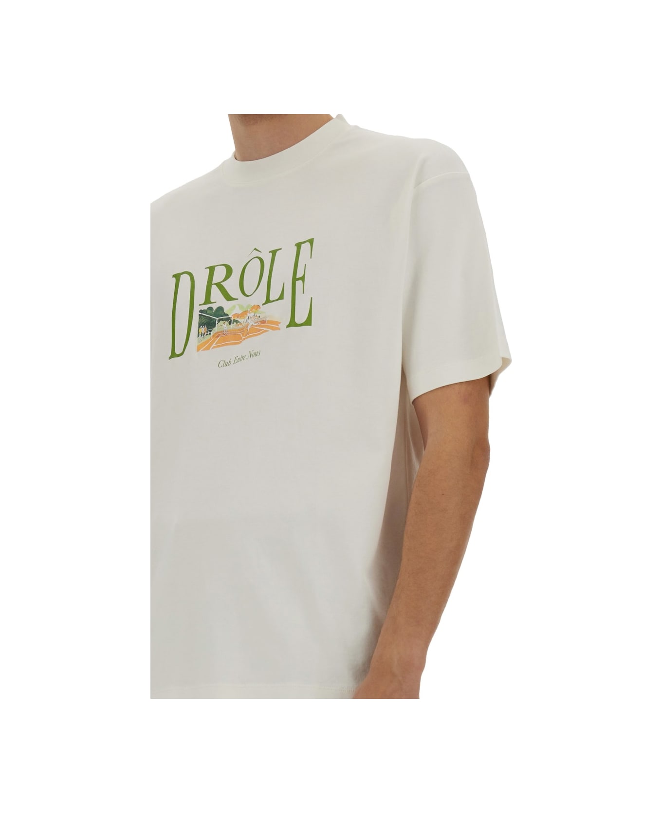 Drôle de Monsieur Tennis Court Print T-shirt - WHITE