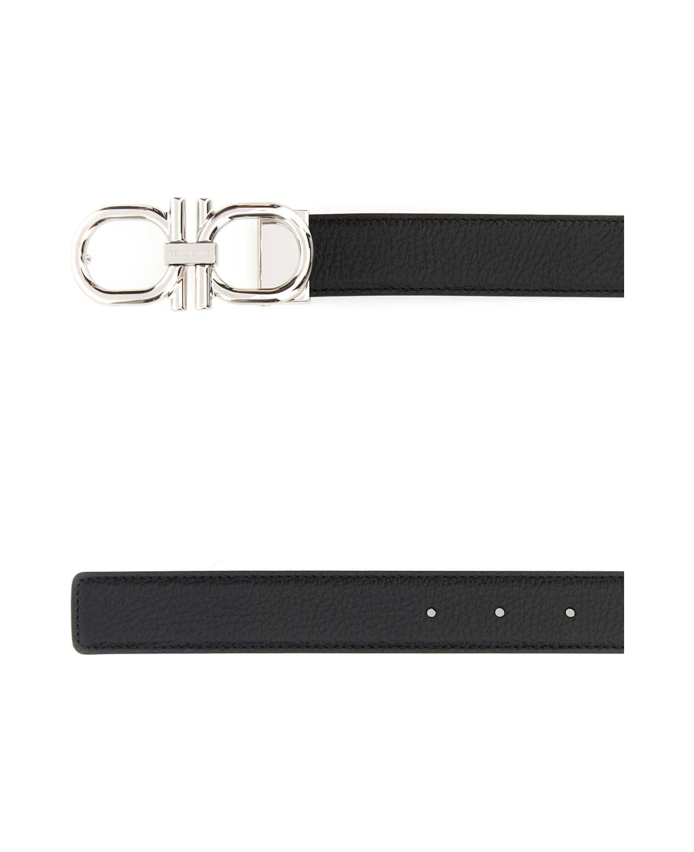 Ferragamo Black Leather Reversible Belt - BLACK