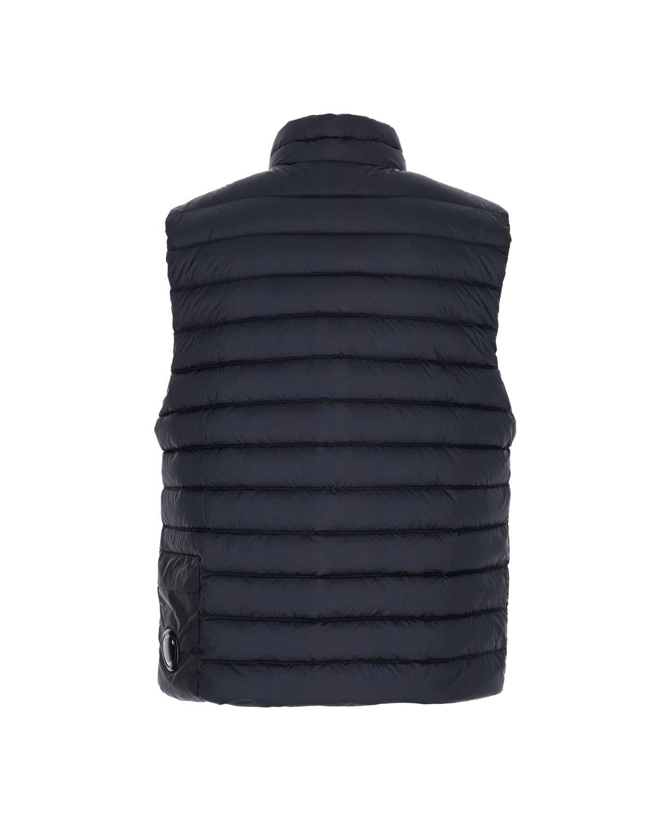 C.P. Company Blue Vest With Mock Neck And Logo Plaque On The Side In Tech Fabric Man - Blu