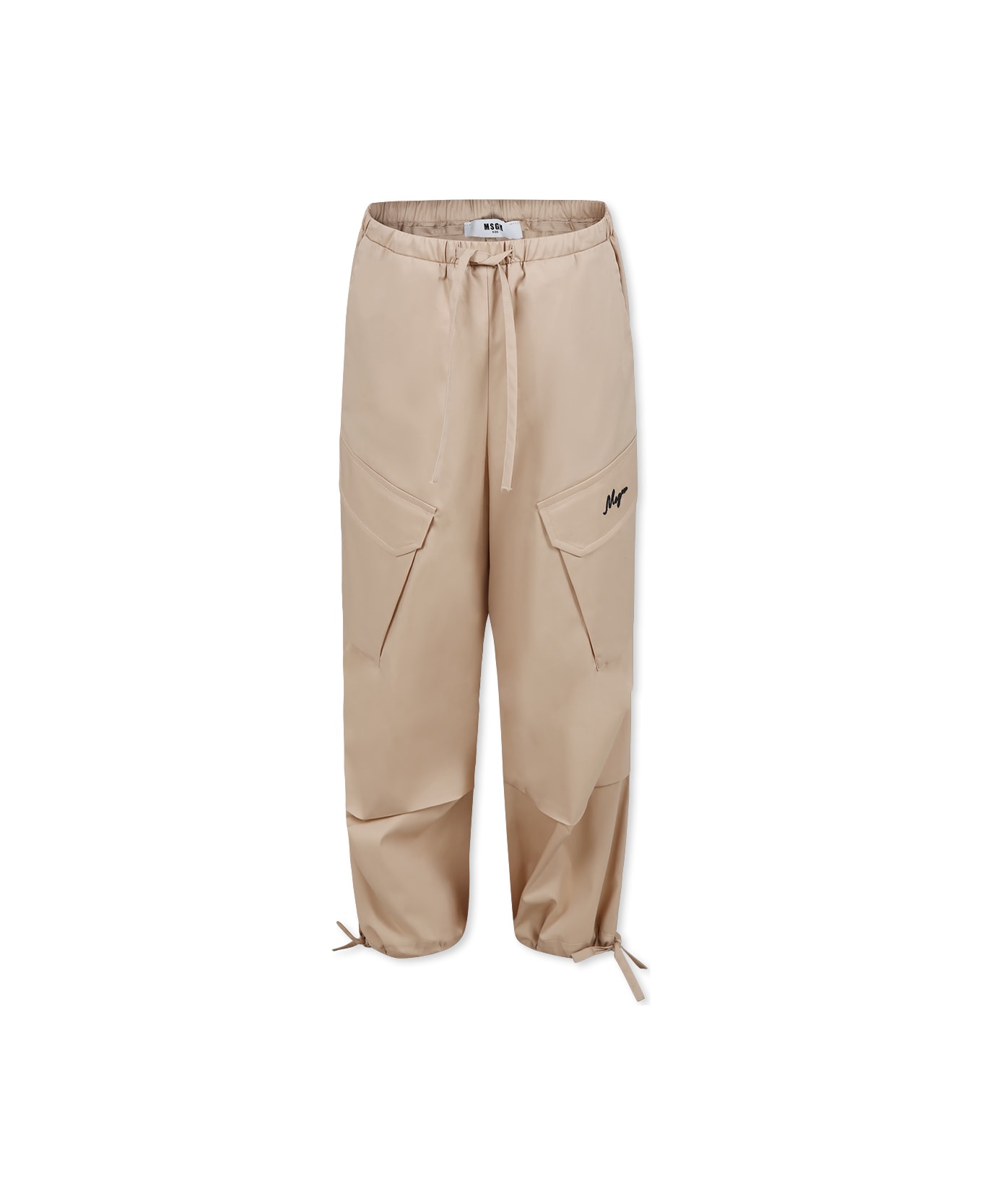 MSGM Beige Trousers For Girl With Logo - Beige
