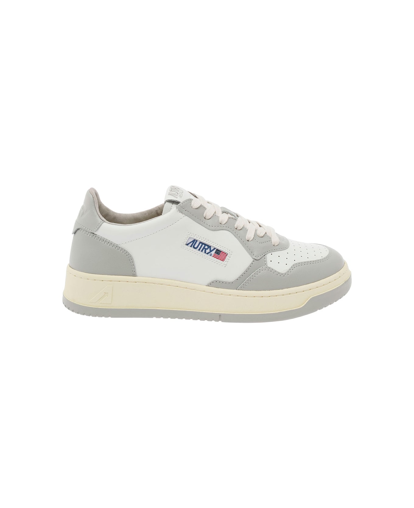 Autry 'medalist' White And Grey Low Top Sneakers With Logo Detail In Leather Man - Grey スニーカー