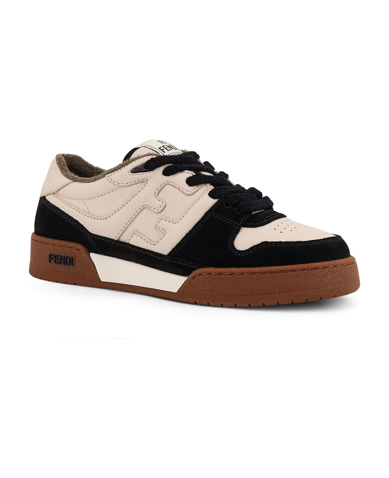 Fendi Match Low-top Leather Sneakers - NERO+MILK+NERO