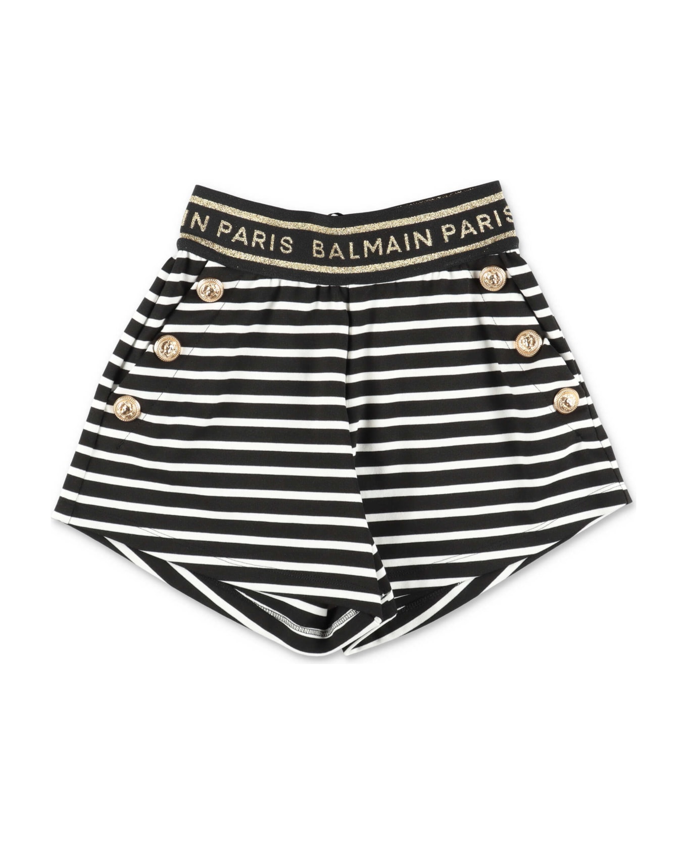 Balmain Shorts Nero E Bianco In Misto Viscosa Bambina - White/black